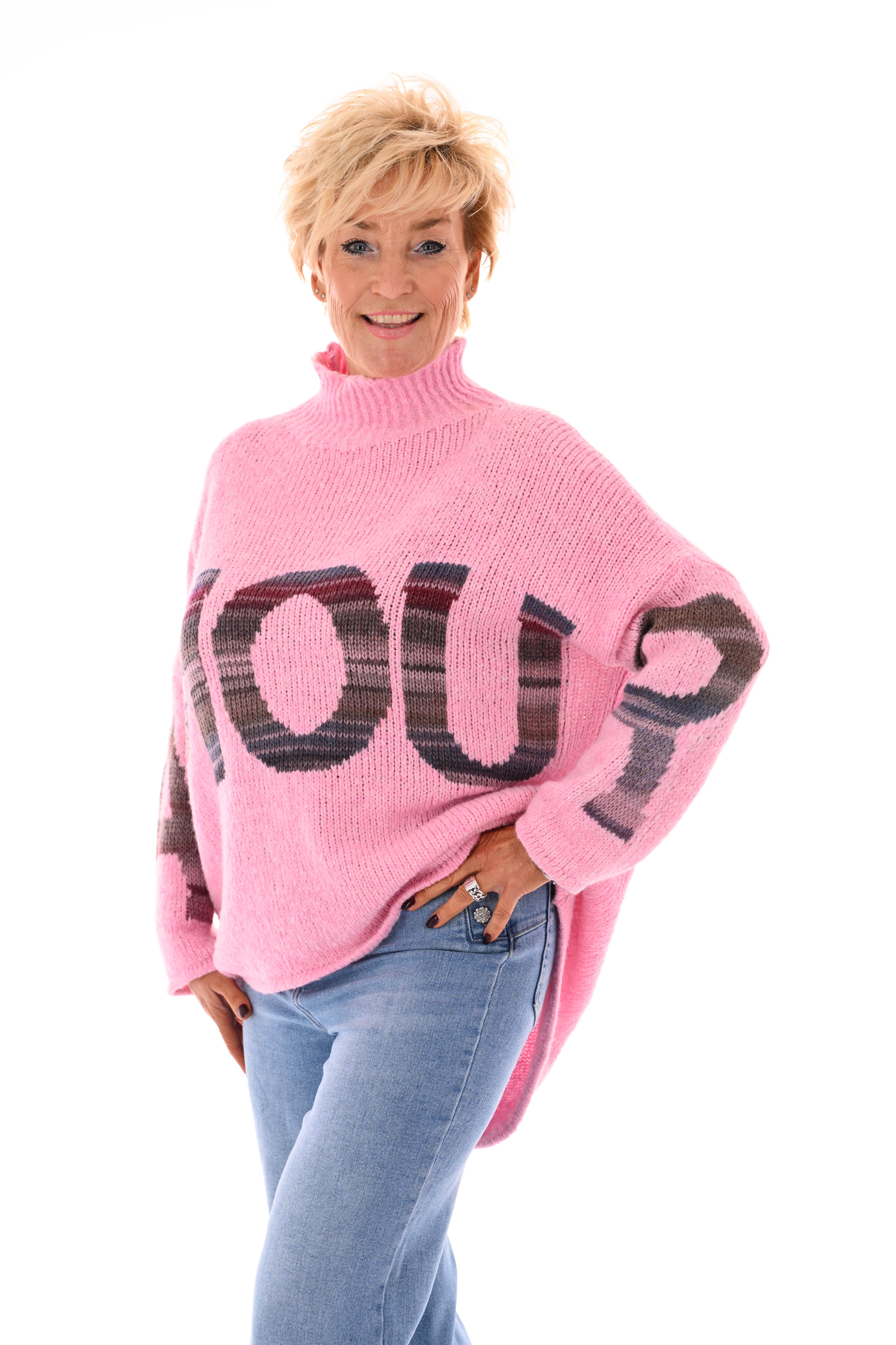 Gebreide trui turtle neck amour lichtroze