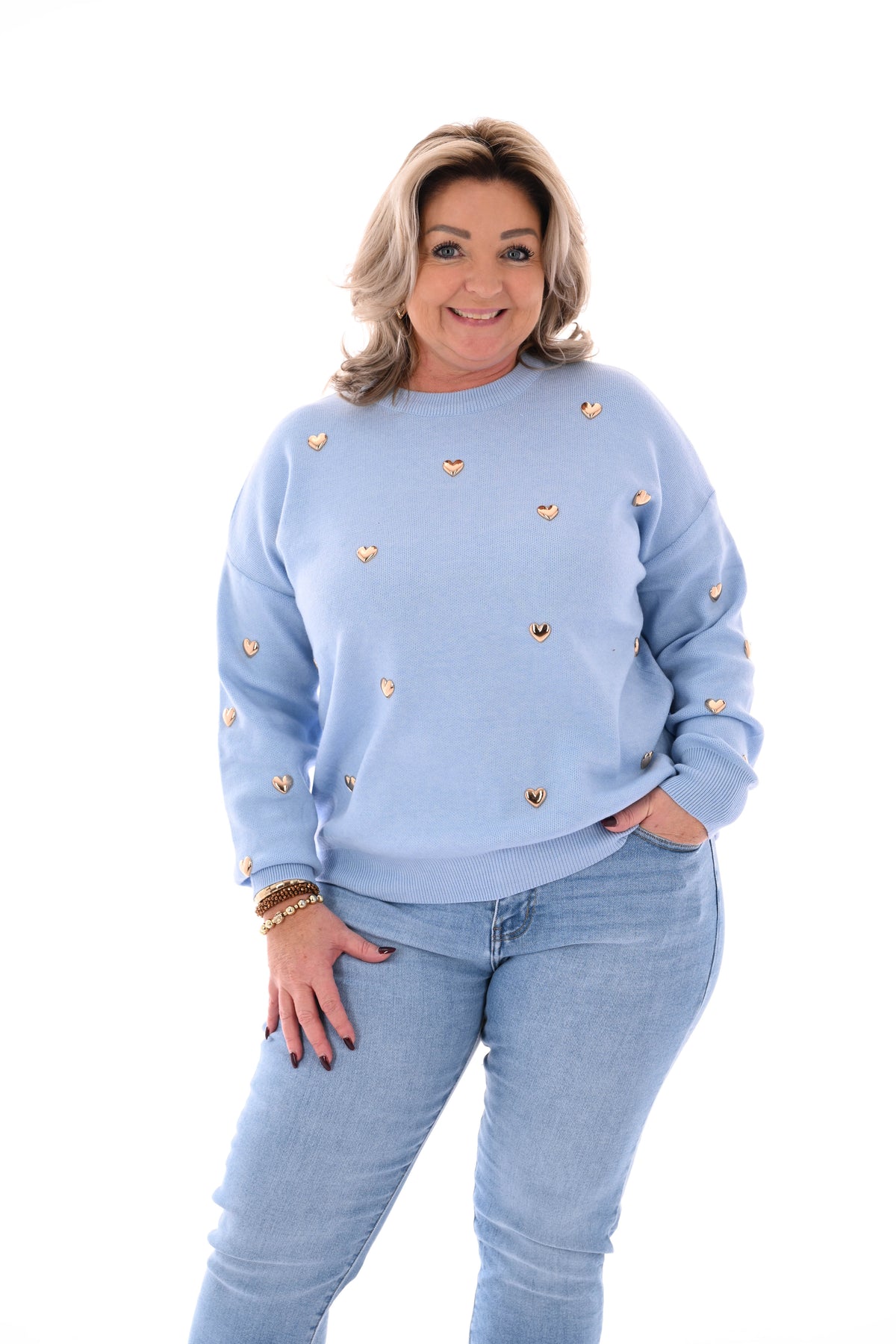 Trui met hartjes lichtblauw