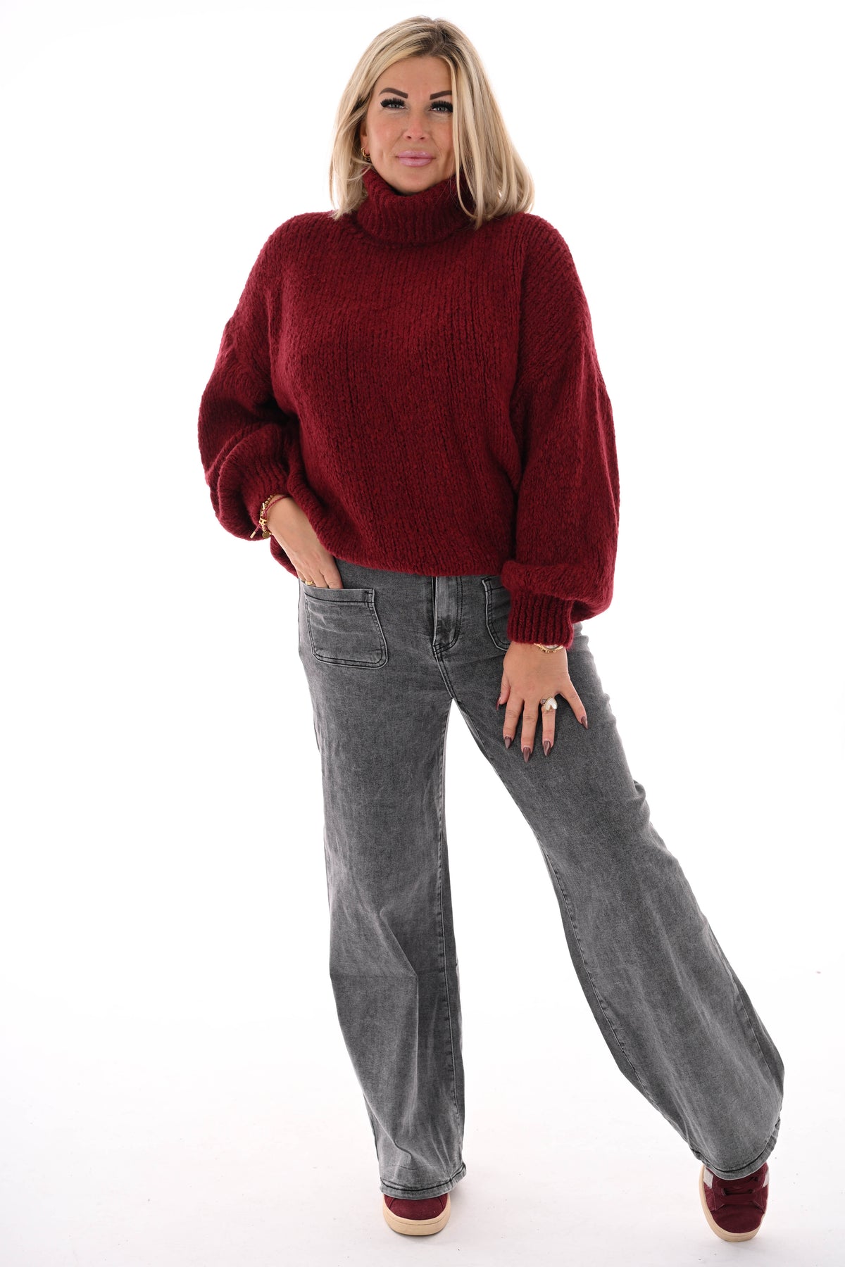 Coltrui grof gebreid bordeaux