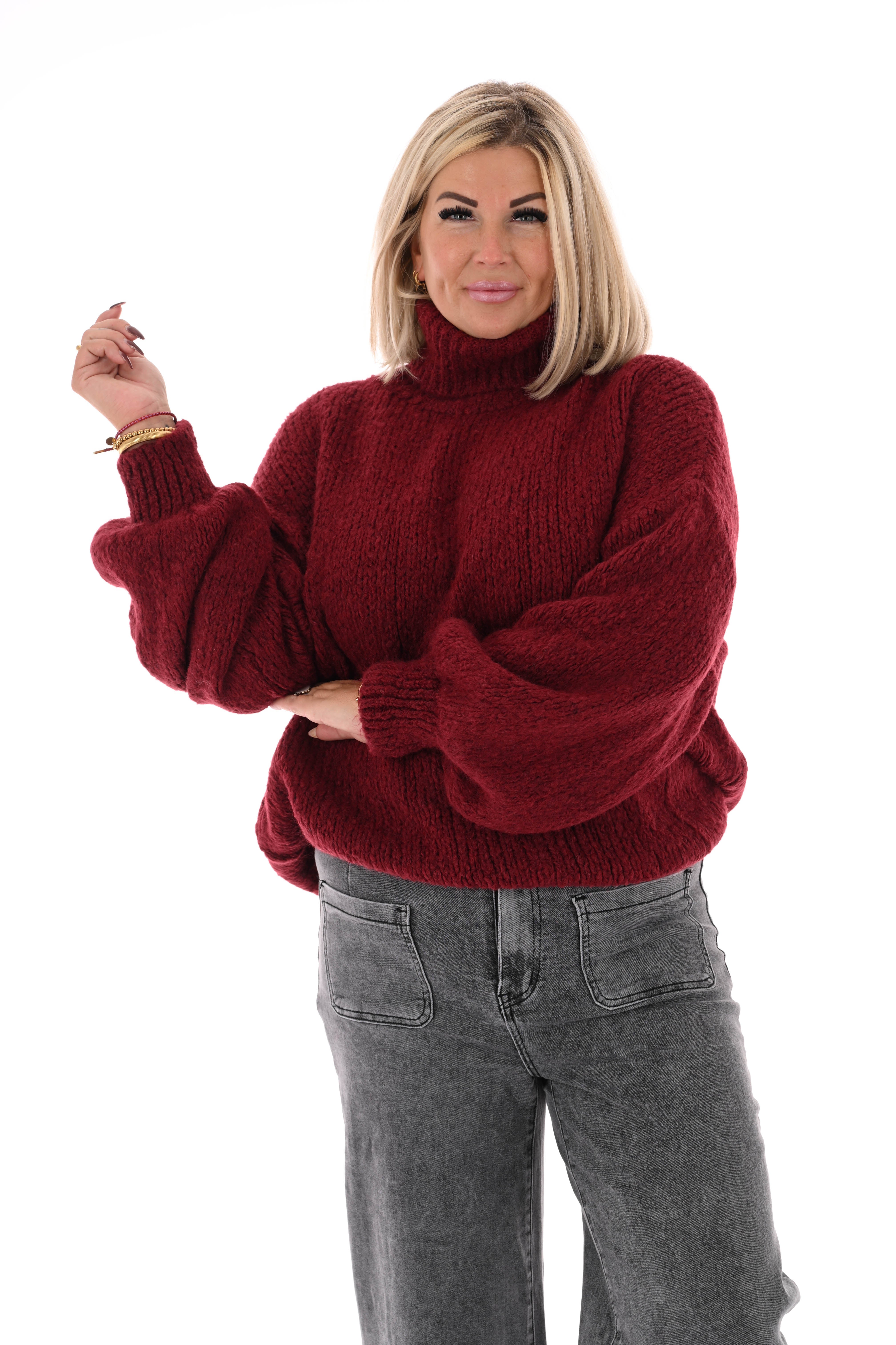 Coltrui grof gebreid bordeaux