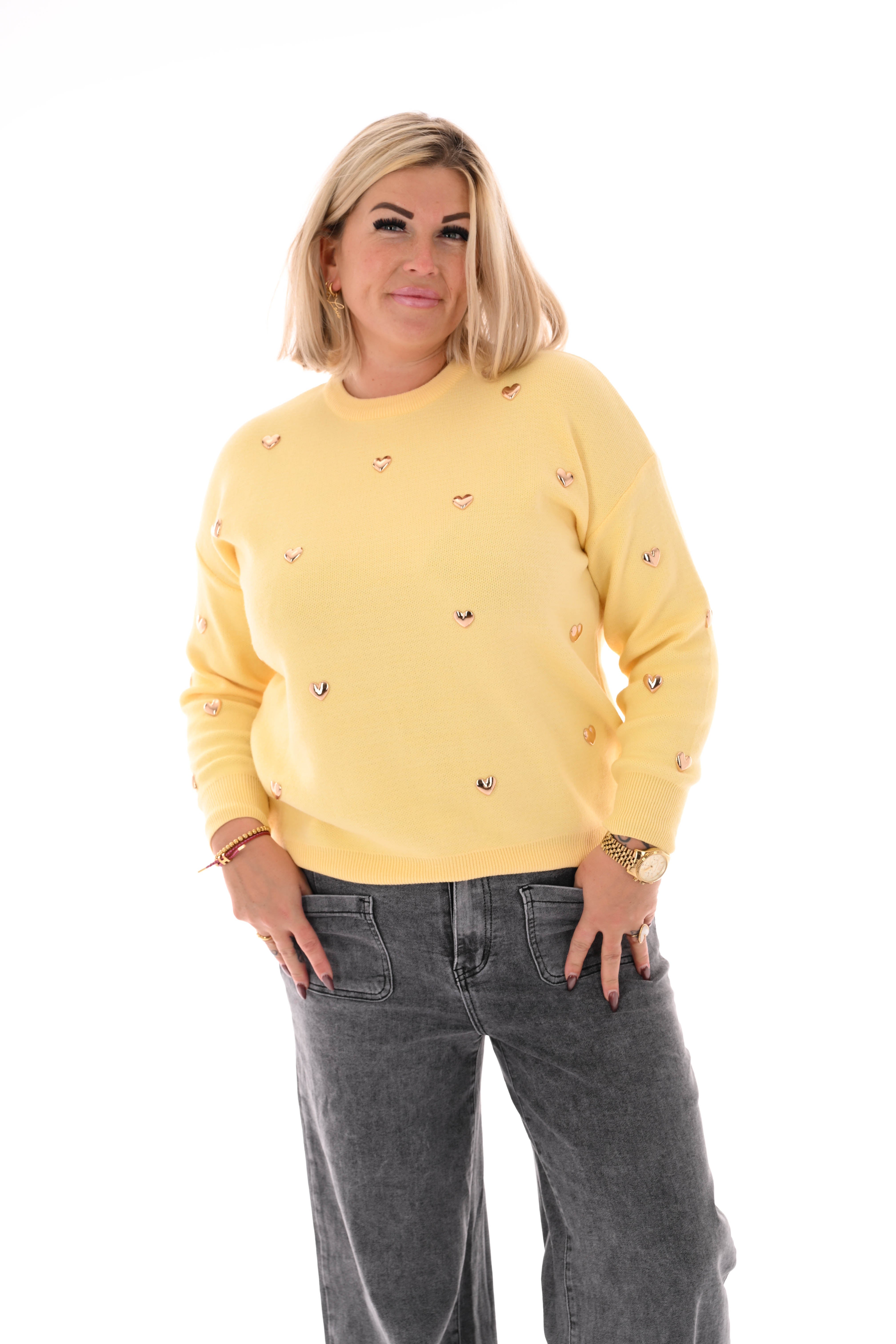 Trui met hartjes geel