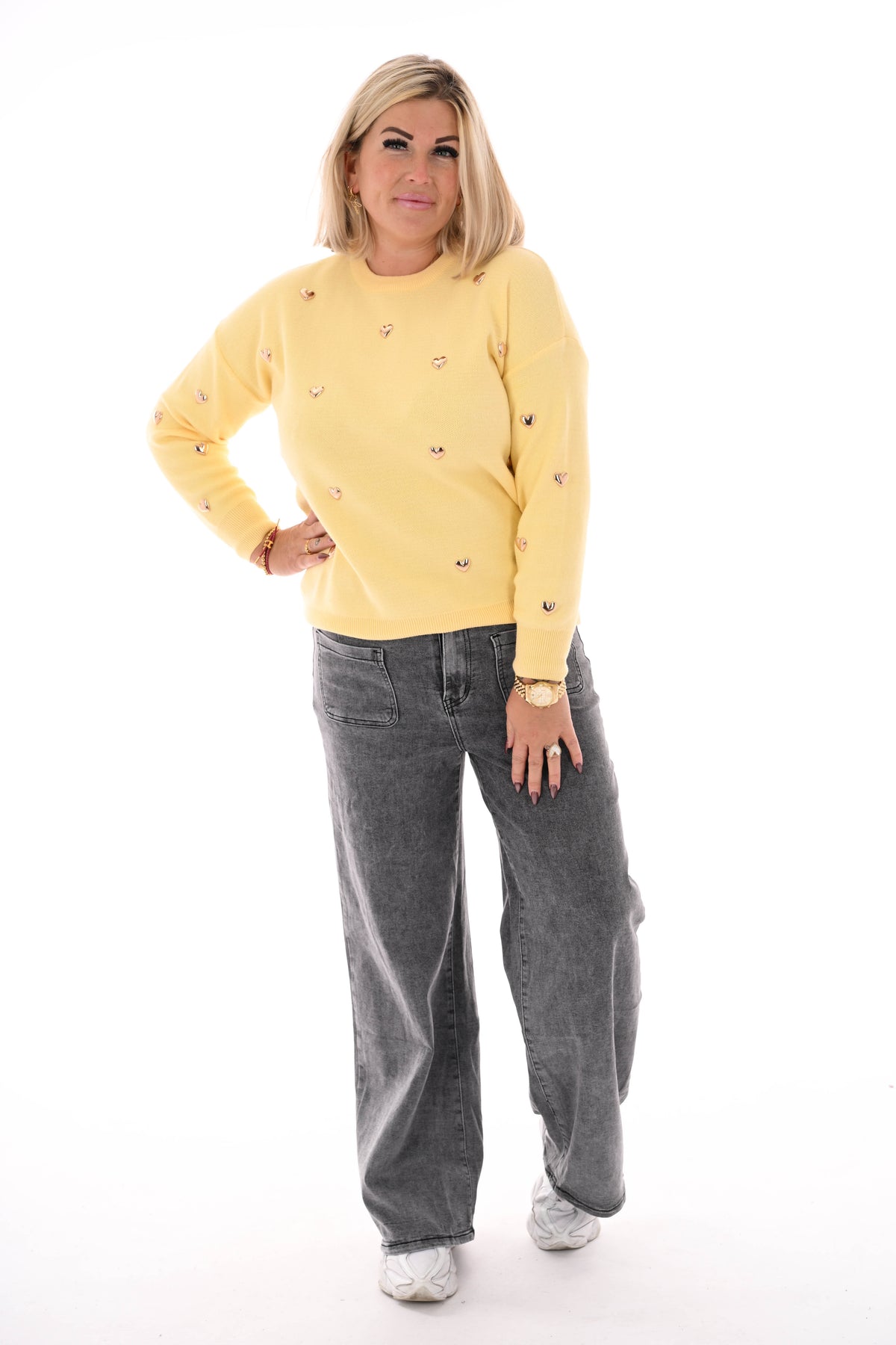 Trui met hartjes geel