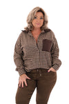 Houthakkers blouse suedelook kraag donkerbruin