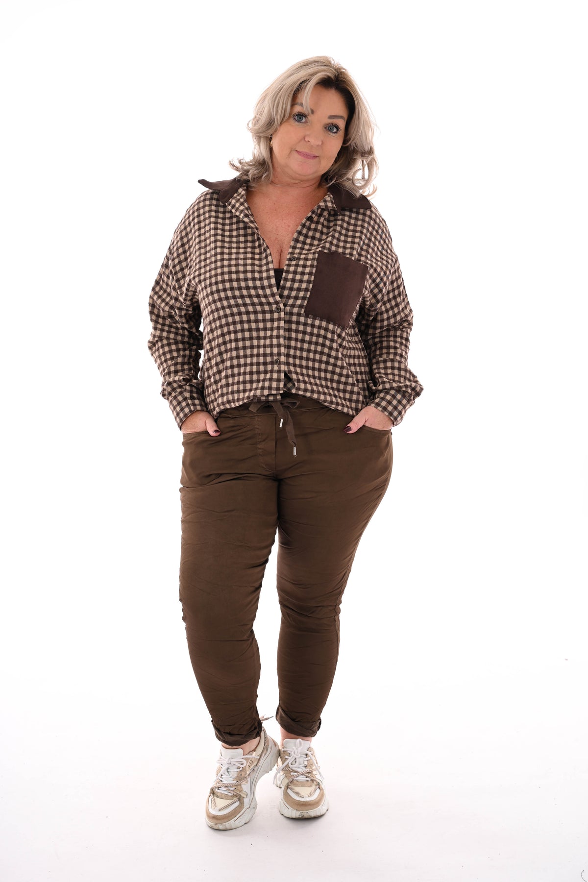 Silky stretchbroek donkerbruin