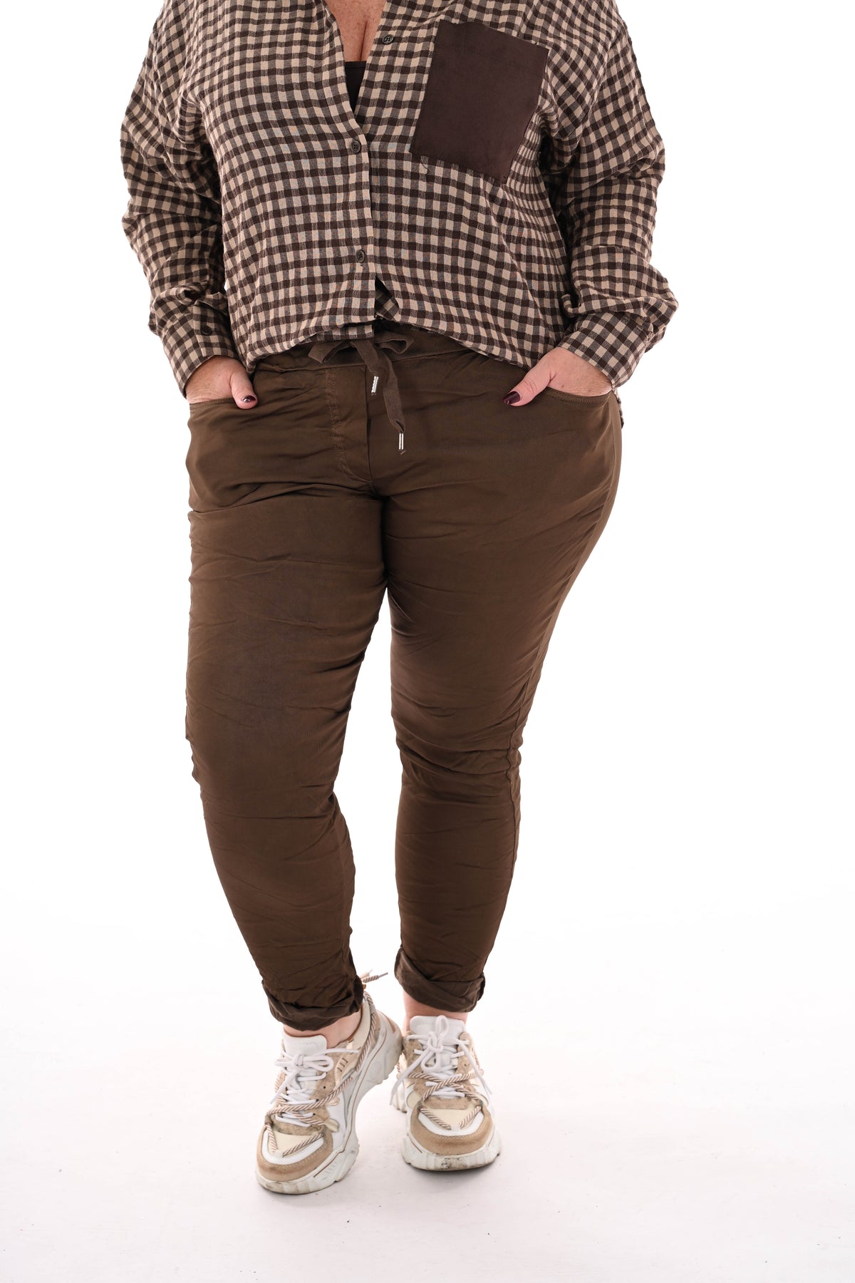 Silky stretchbroek donkerbruin