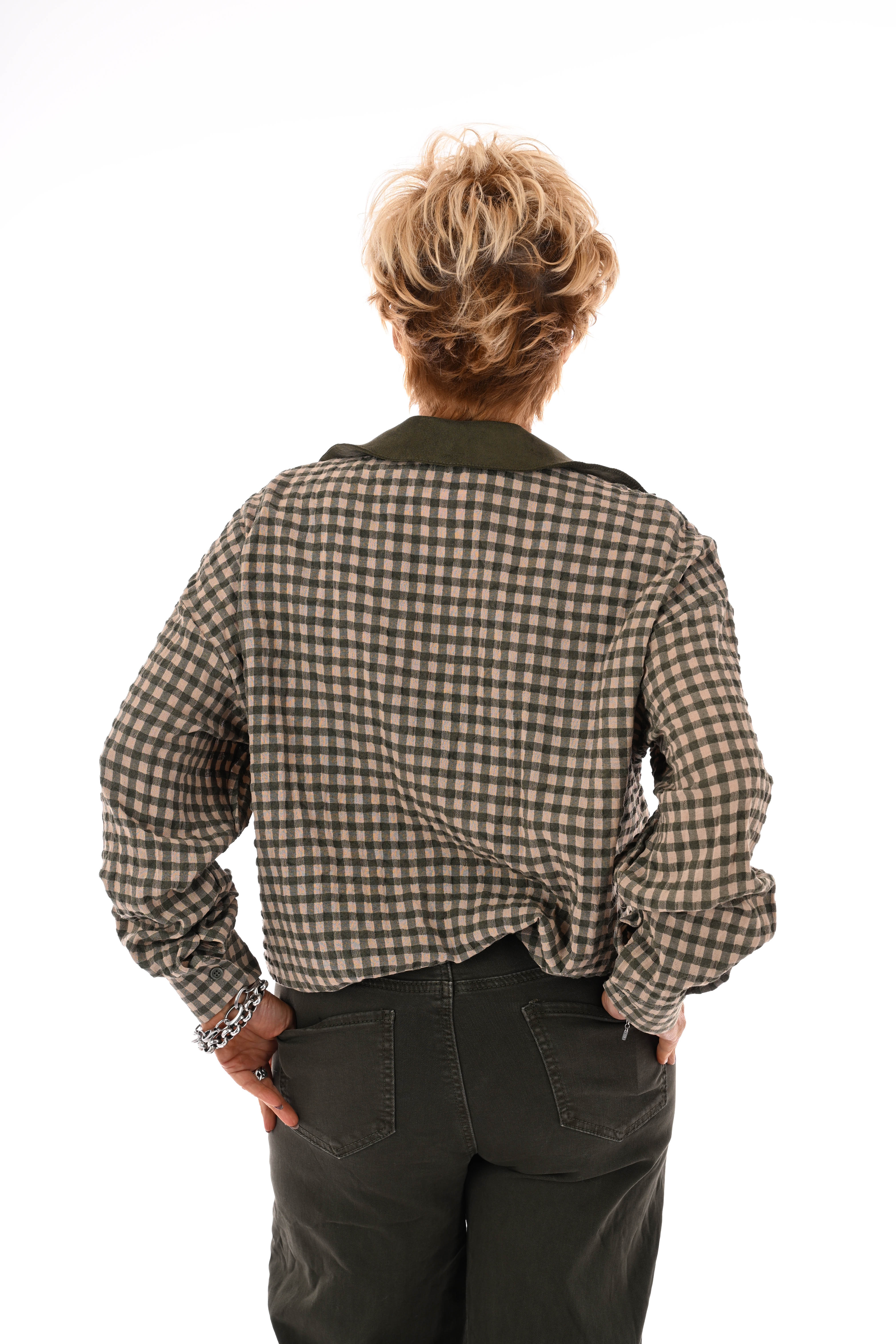 Houthakkers blouse suedelook kraag olijf