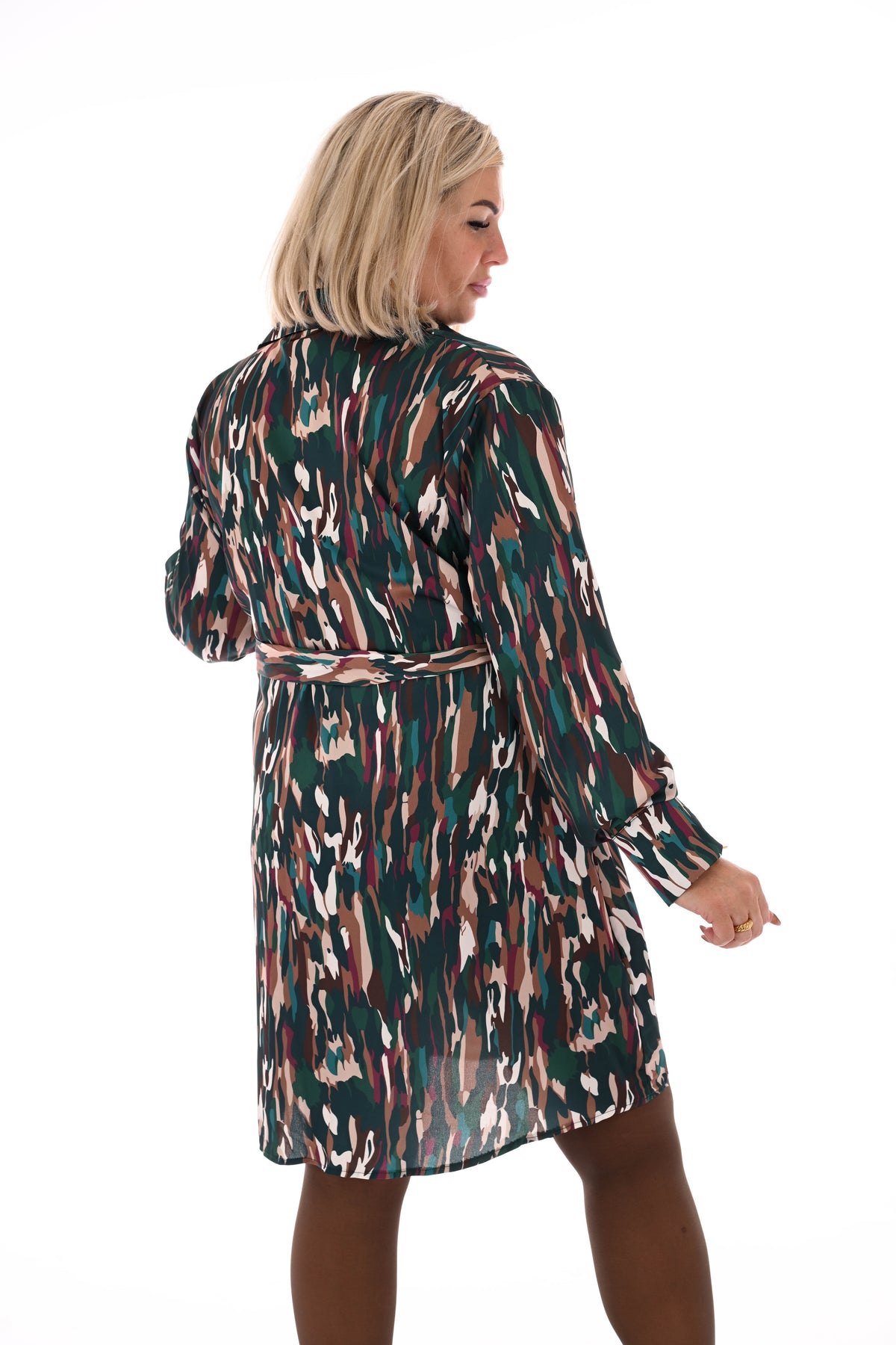 Doorknoop jurk vlekken donkergroen