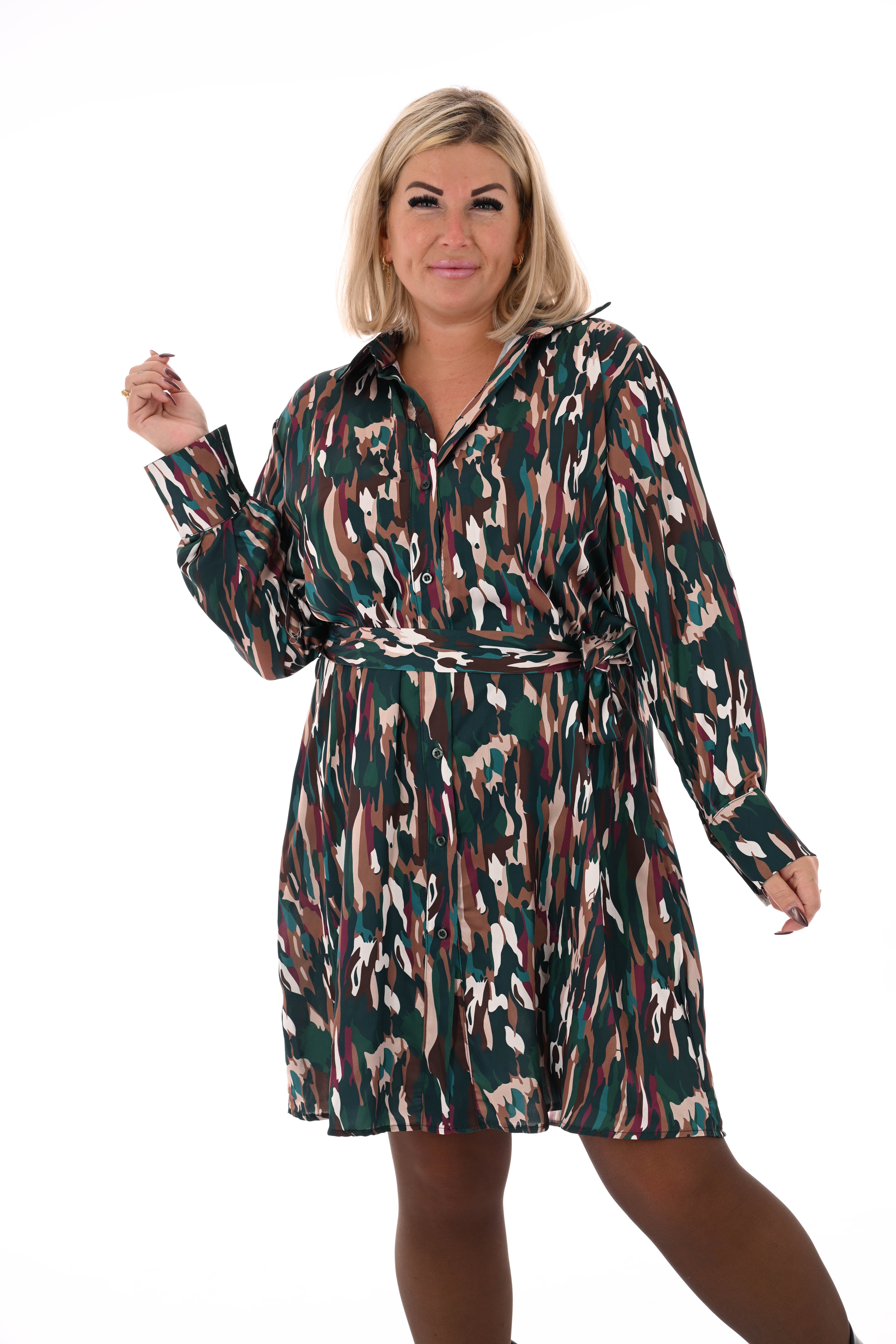 Doorknoop jurk vlekken donkergroen