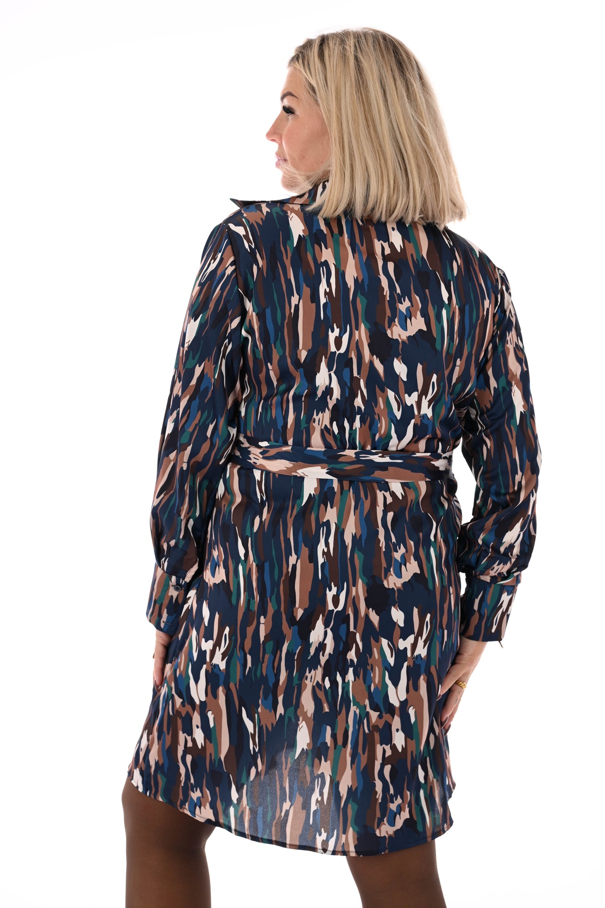 Doorknoop jurk vlekken marineblauw