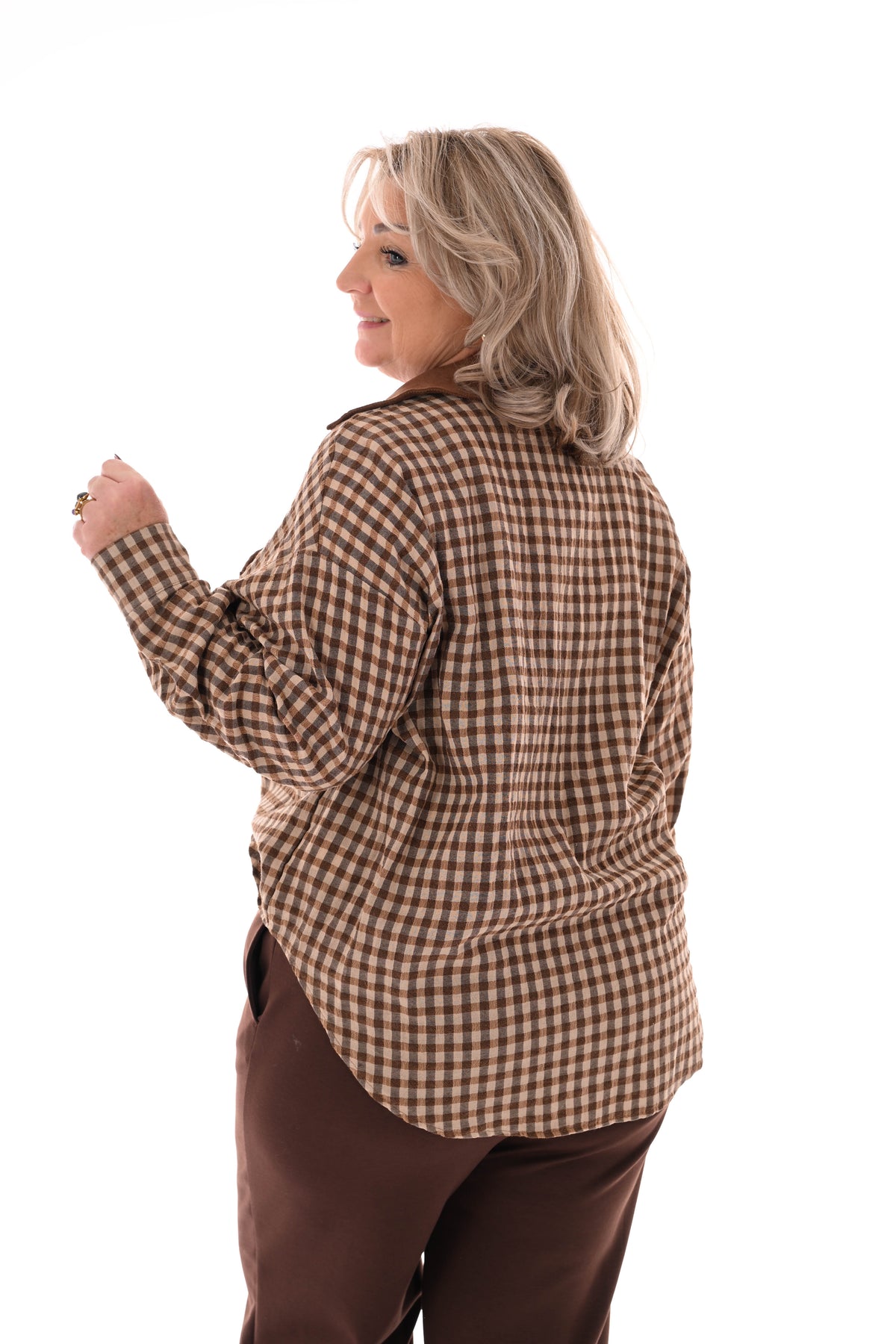 Houthakkers blouse suedelook kraag bruin