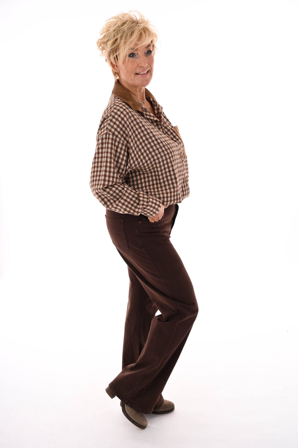 Houthakkers blouse suedelook kraag camel