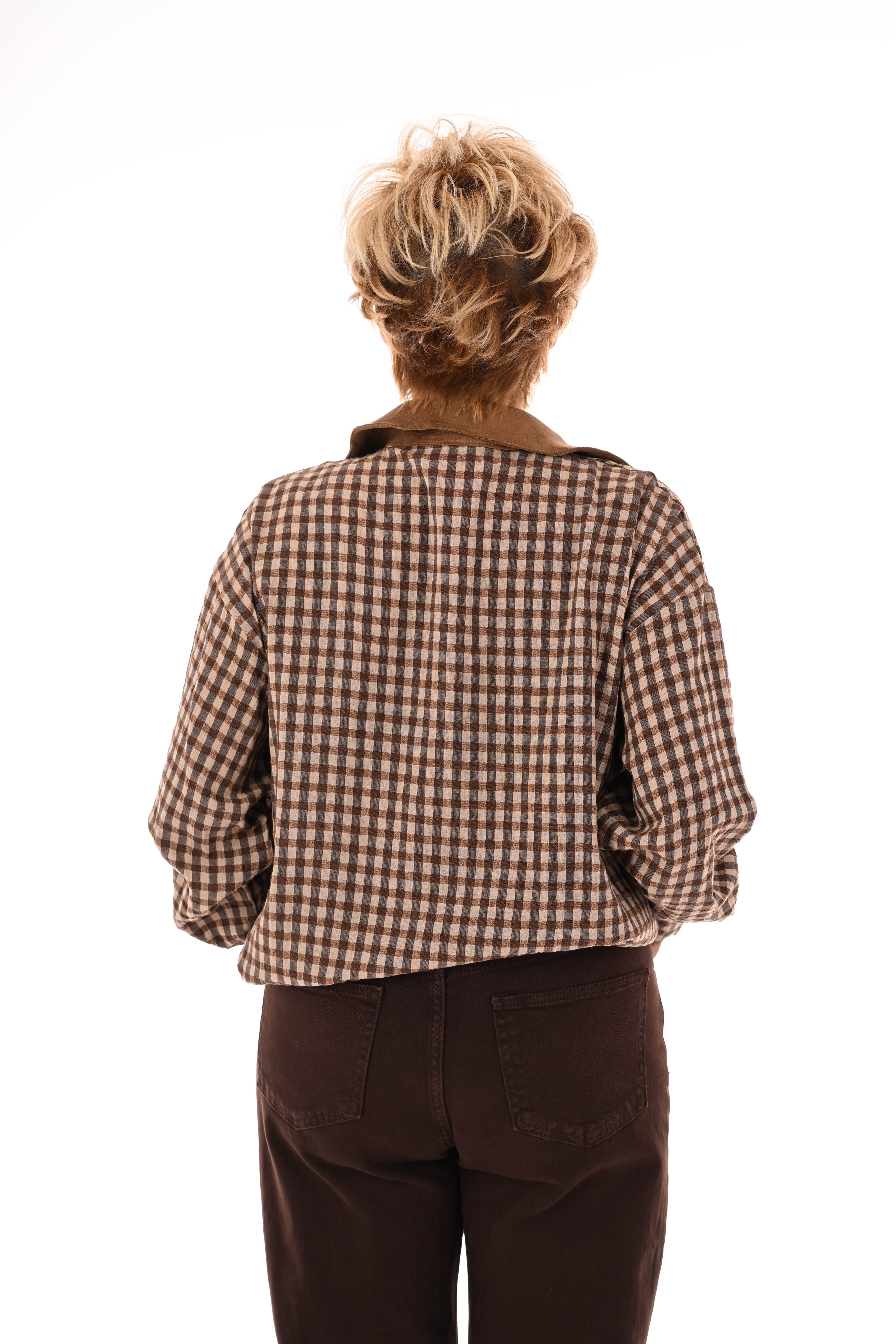 Houthakkers blouse suedelook kraag camel