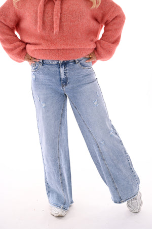 Queen of hearts wide leg met slijtage plekken lichtblauw