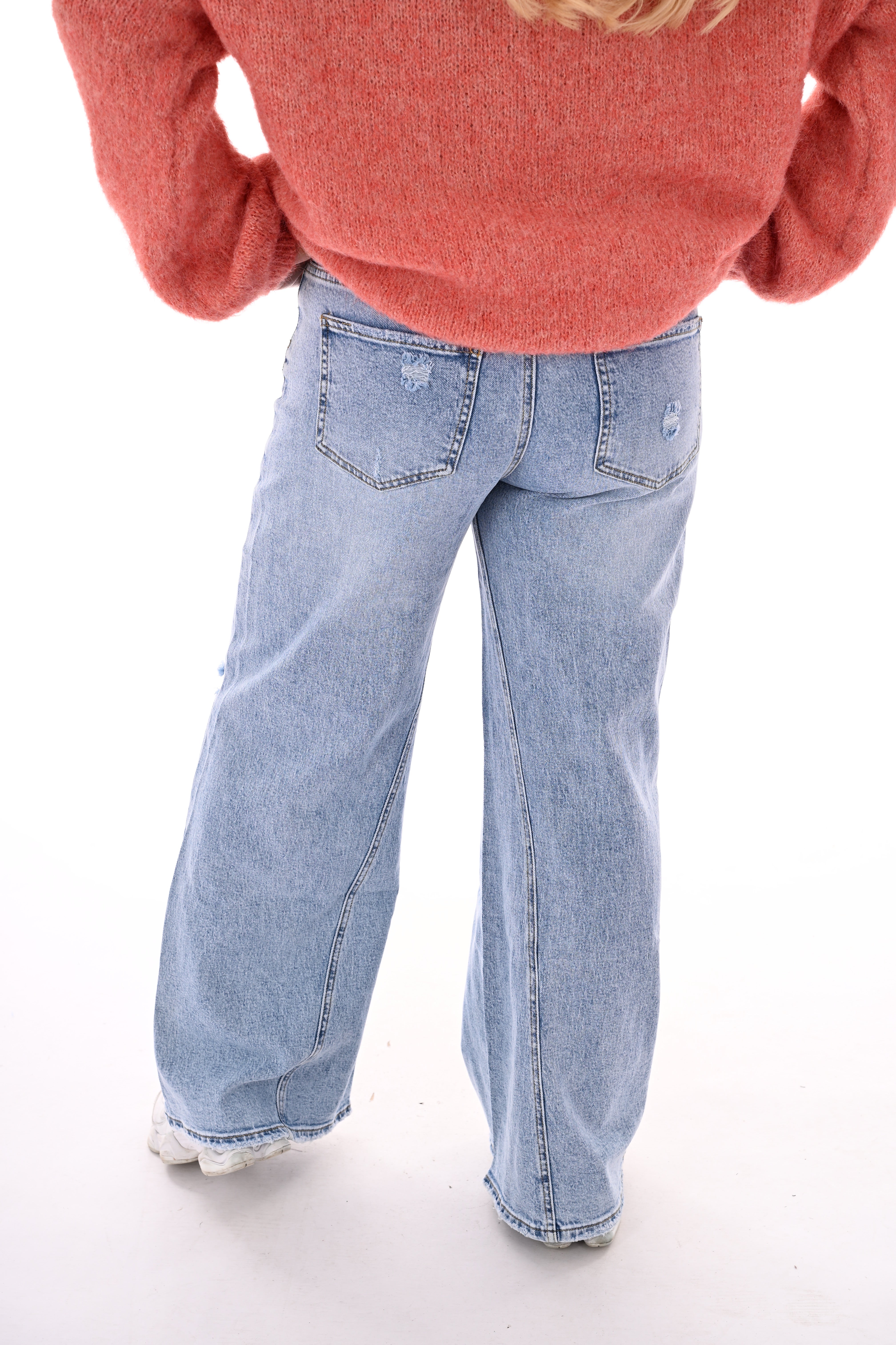 Queen of hearts wide leg met slijtage plekken lichtblauw