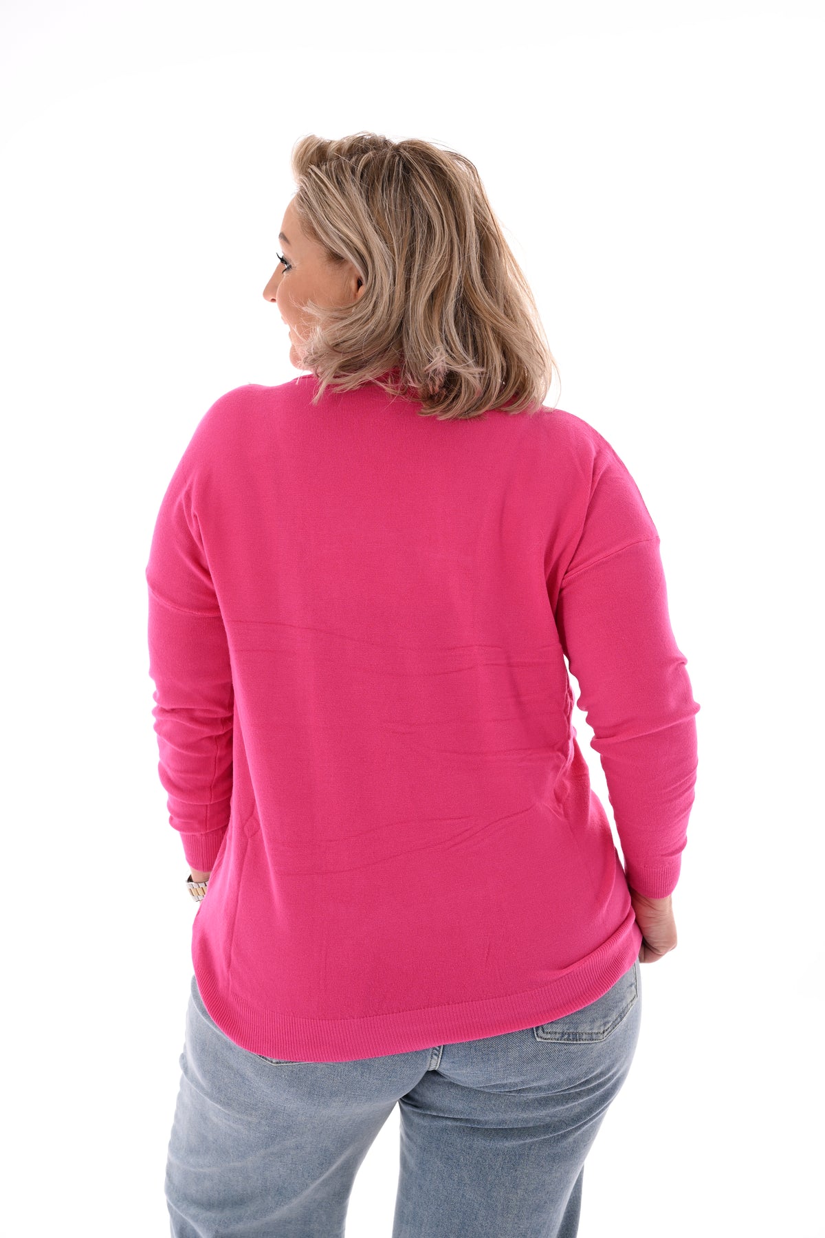 Top lange mouwen ronde hals uni fuchsia