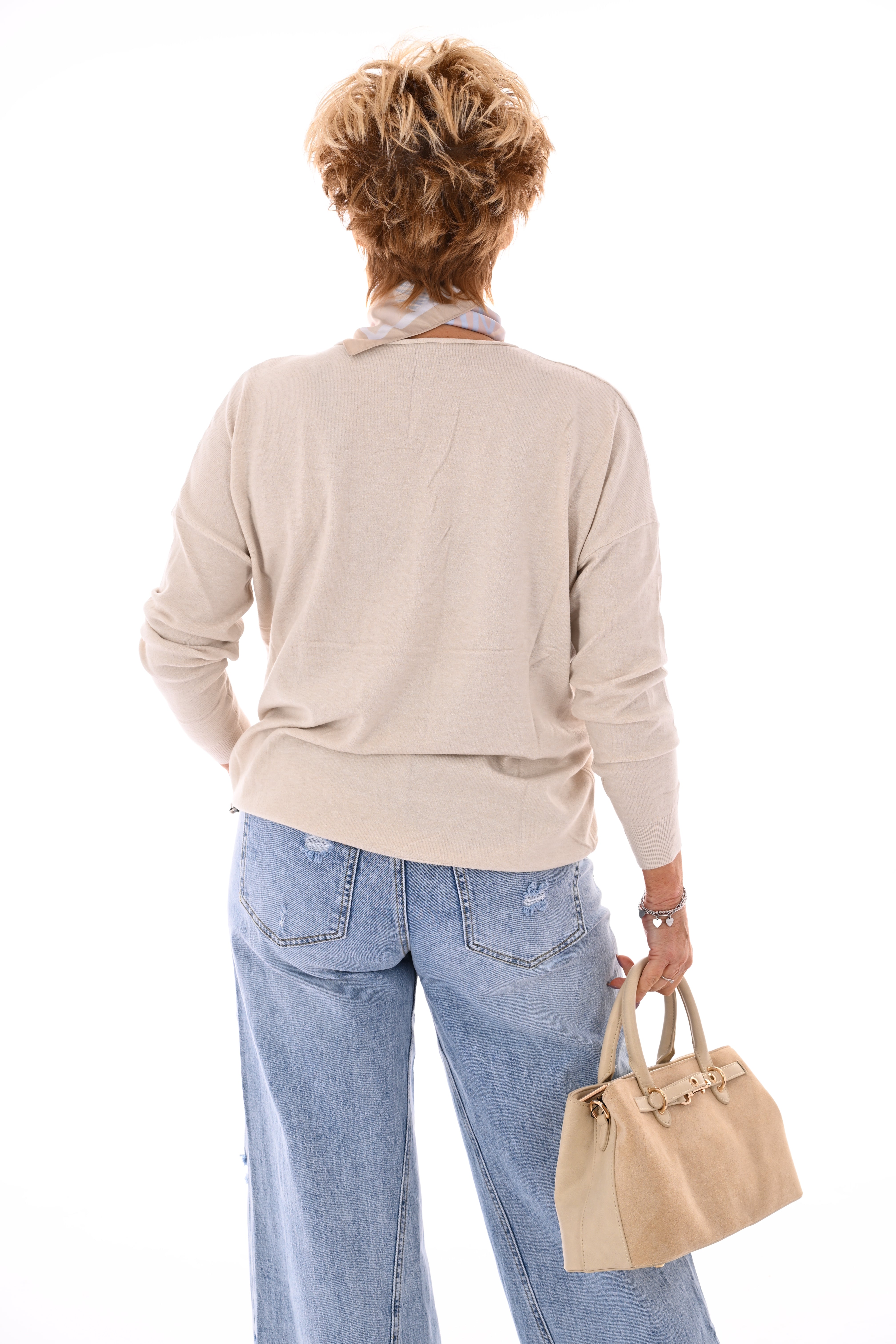 Top lange mouwen ronde hals uni beige