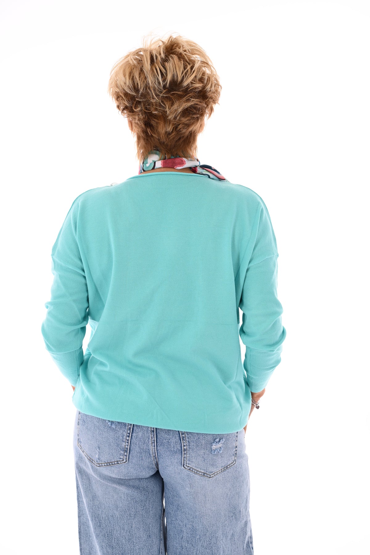 Top lange mouwen ronde hals uni aquablauw