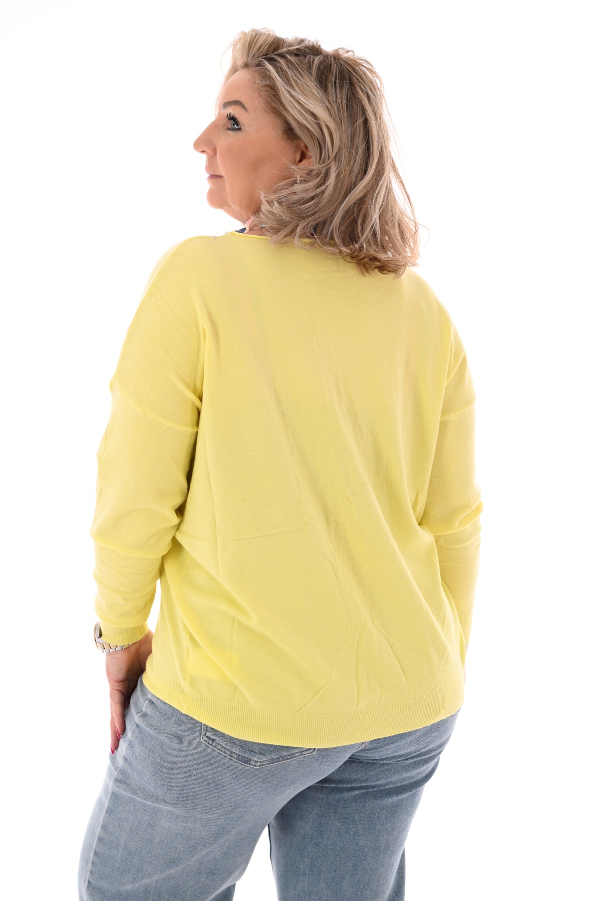 Top lange mouwen ronde hals uni geel