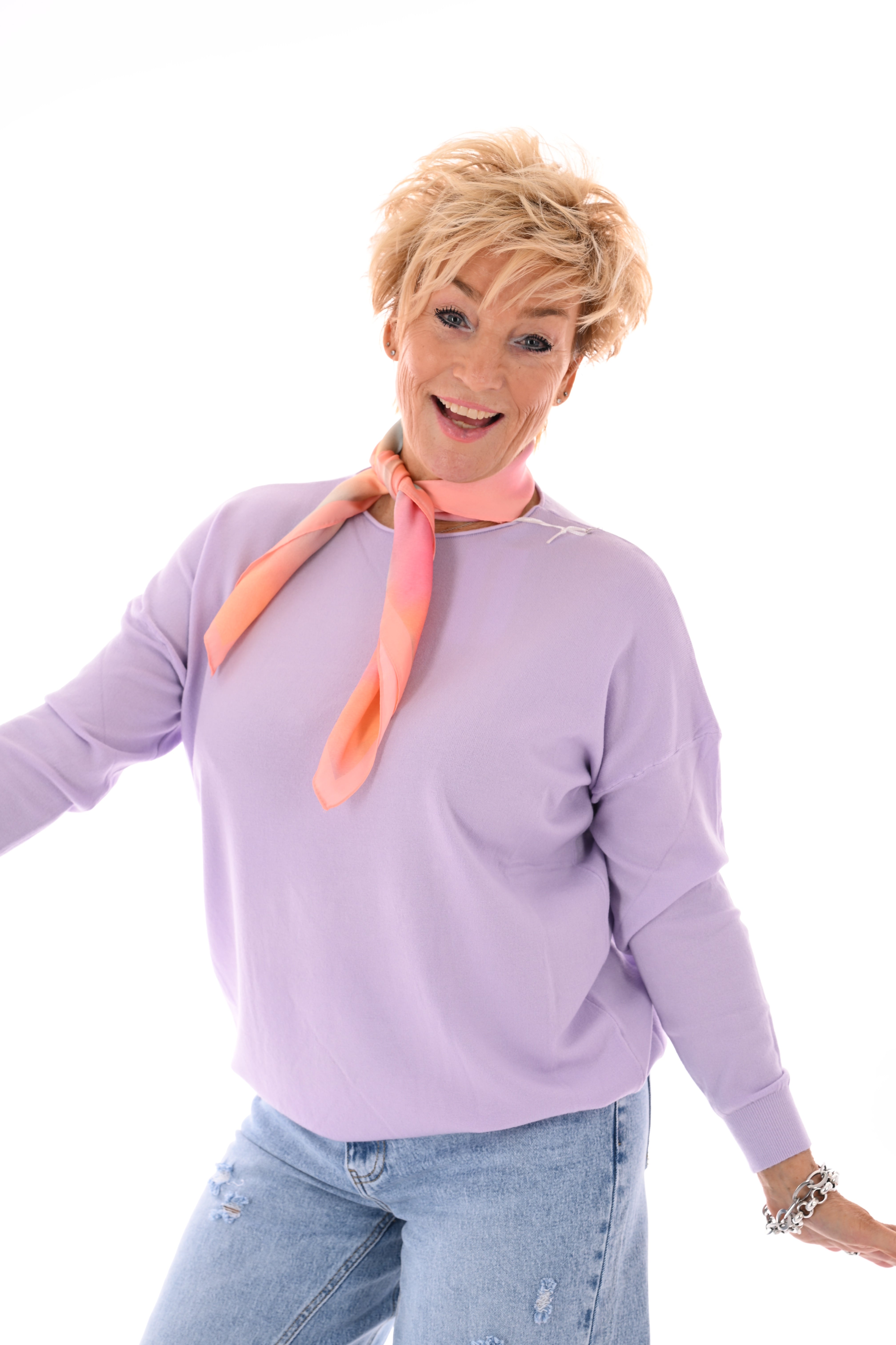 Top lange mouwen ronde hals uni lila