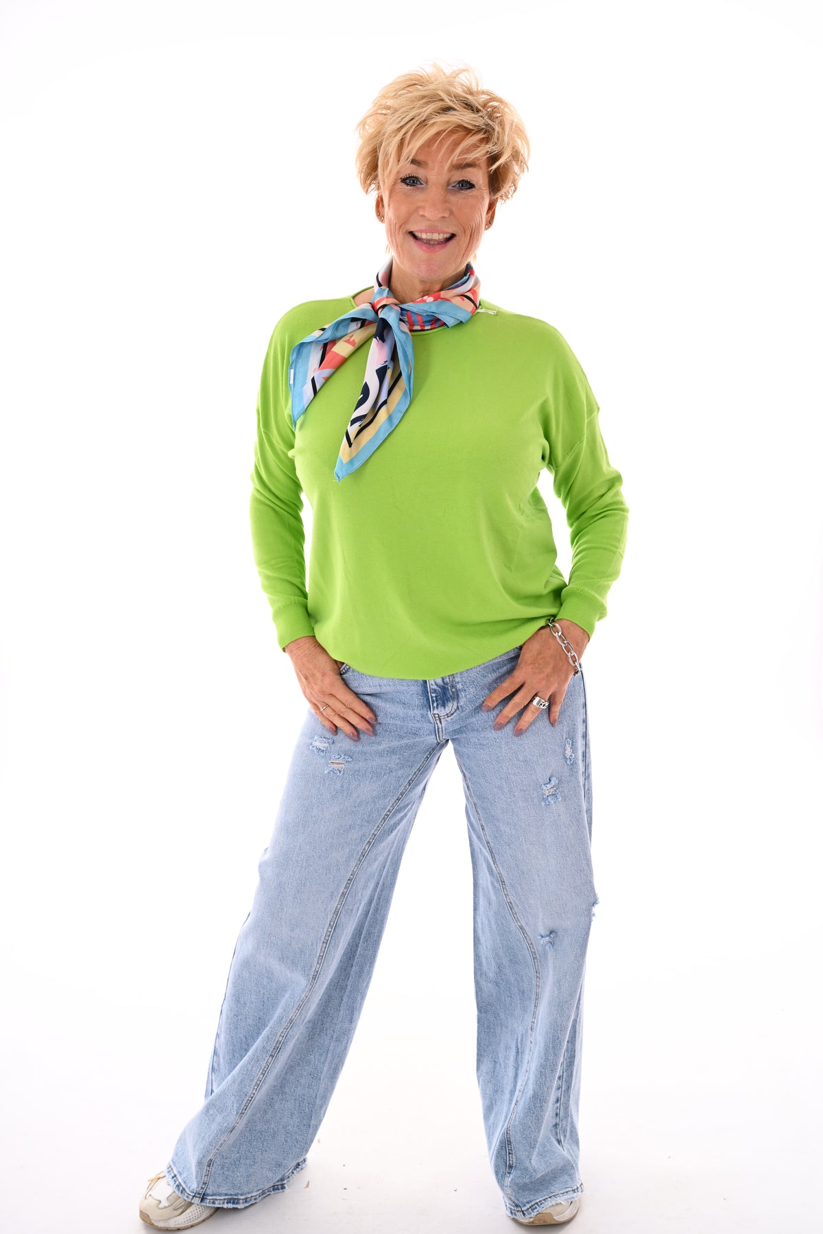 Top lange mouwen ronde hals uni groen