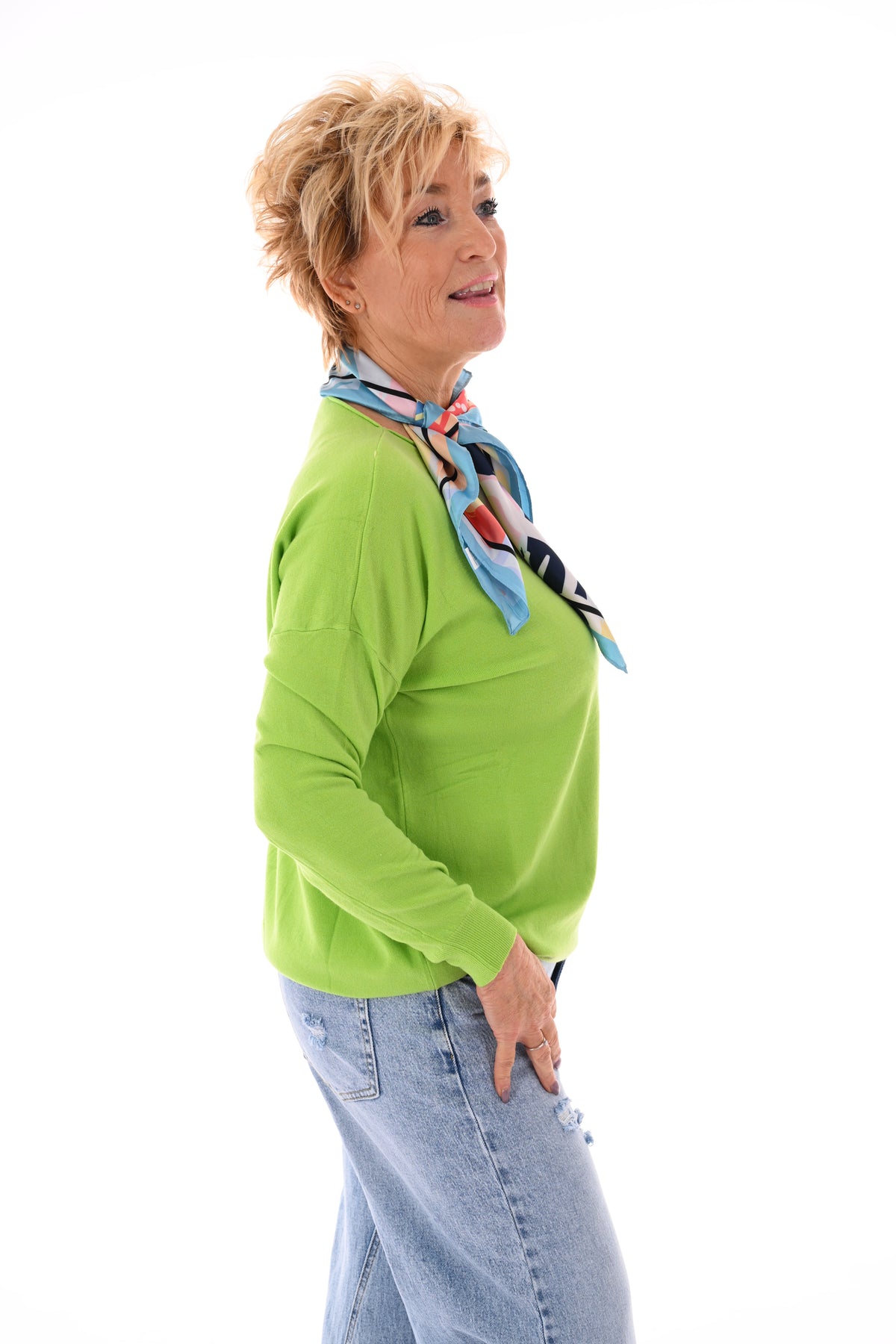 Top lange mouwen ronde hals uni groen