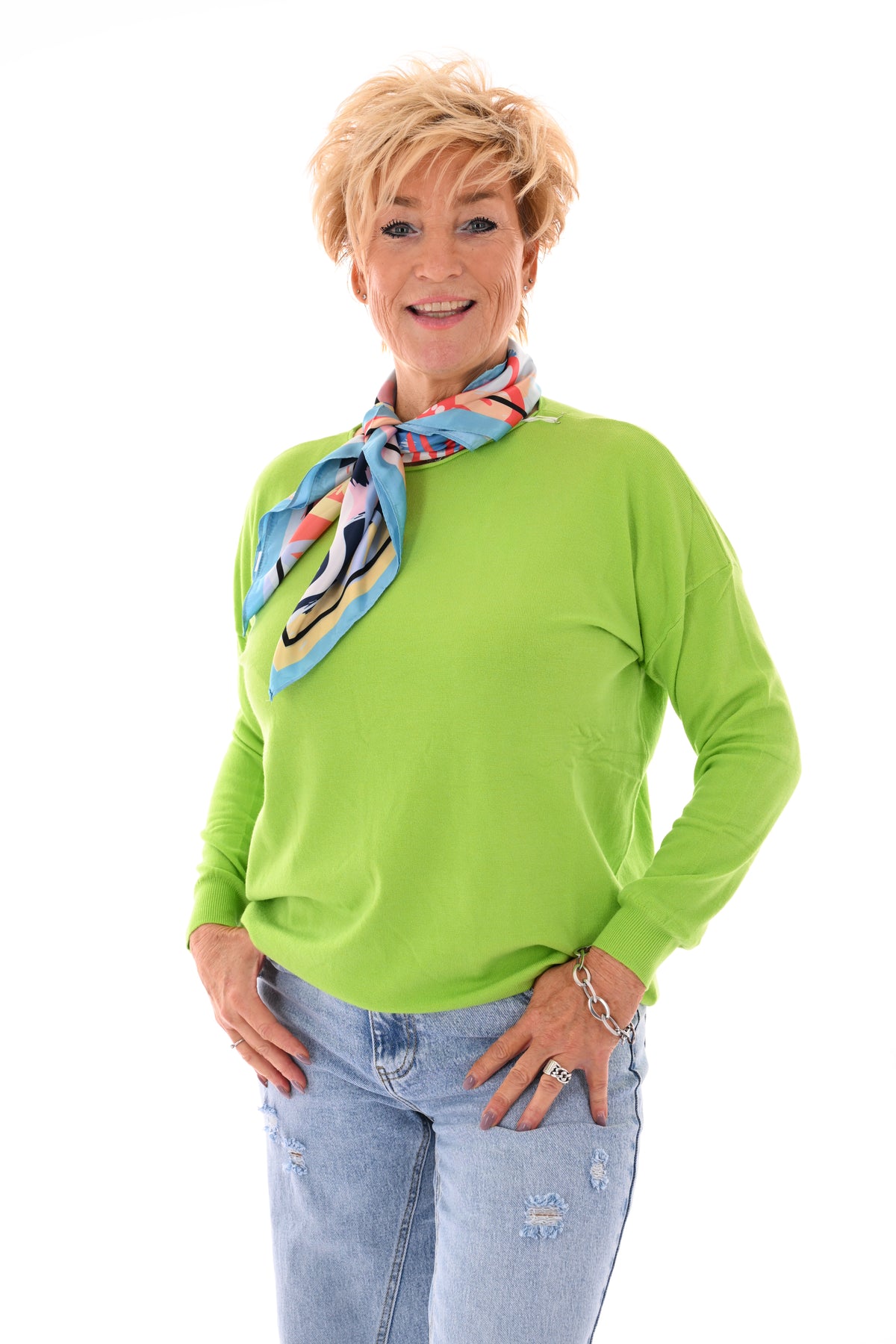 Top lange mouwen ronde hals uni groen