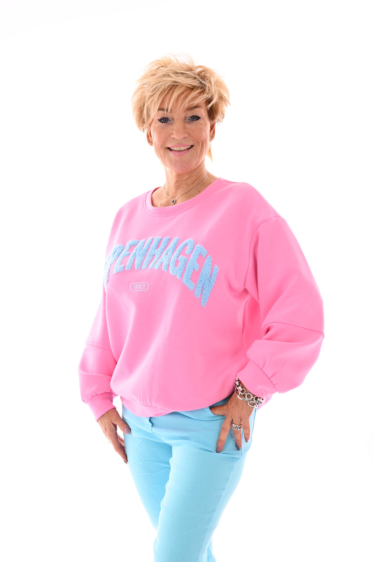 Sweater teddy letters Copenhagen roze