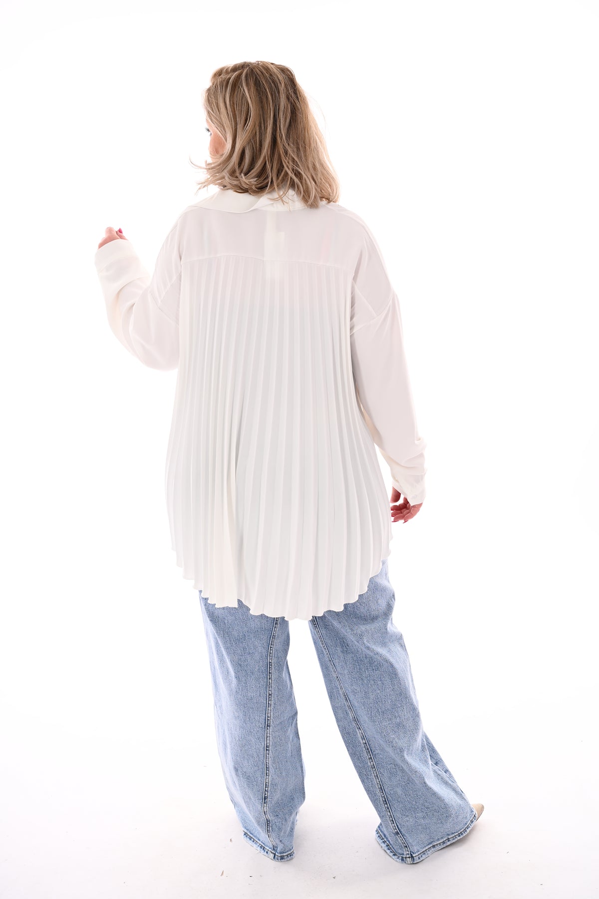 Blouse plooienrug uni roomwit