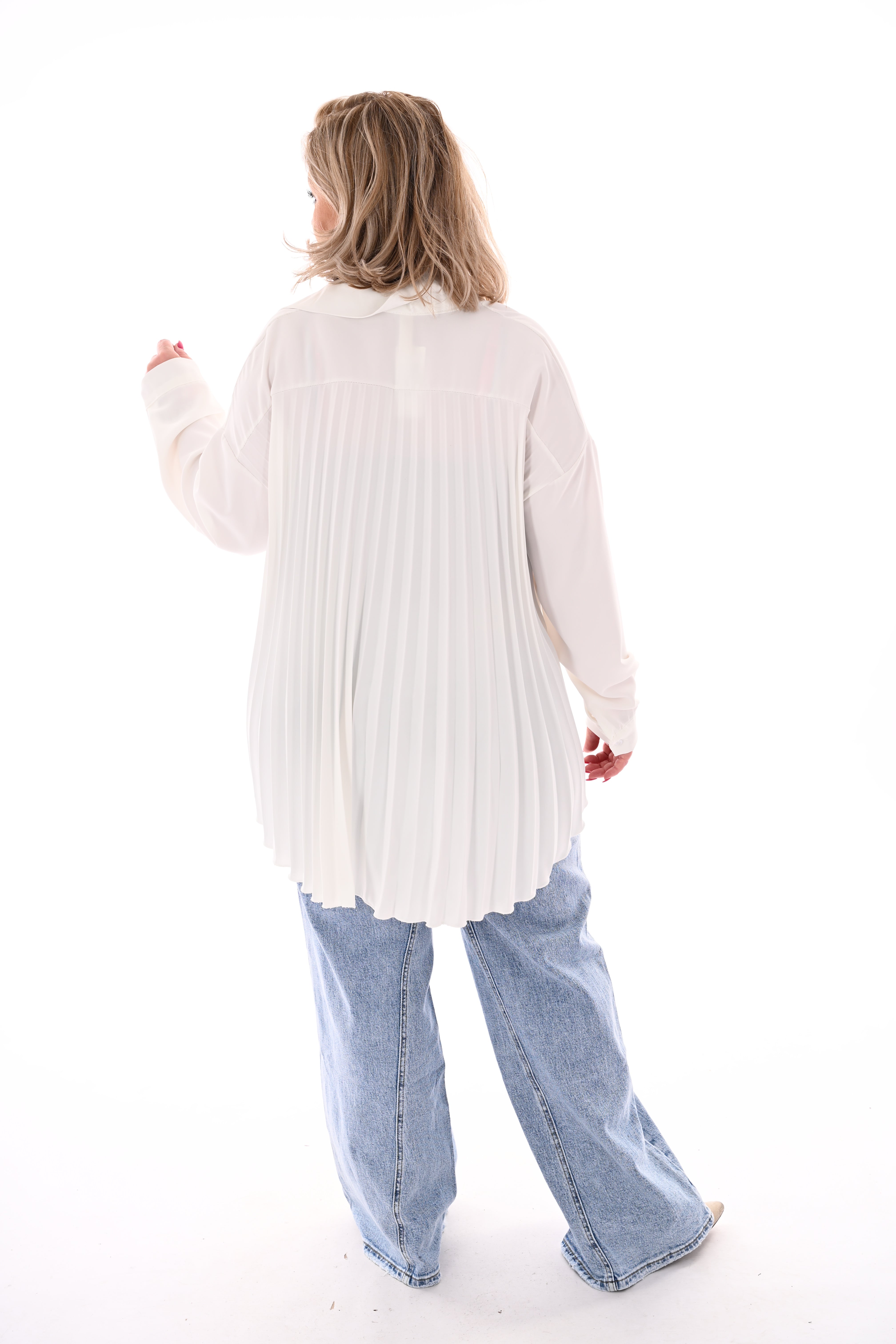 Blouse plooienrug uni roomwit