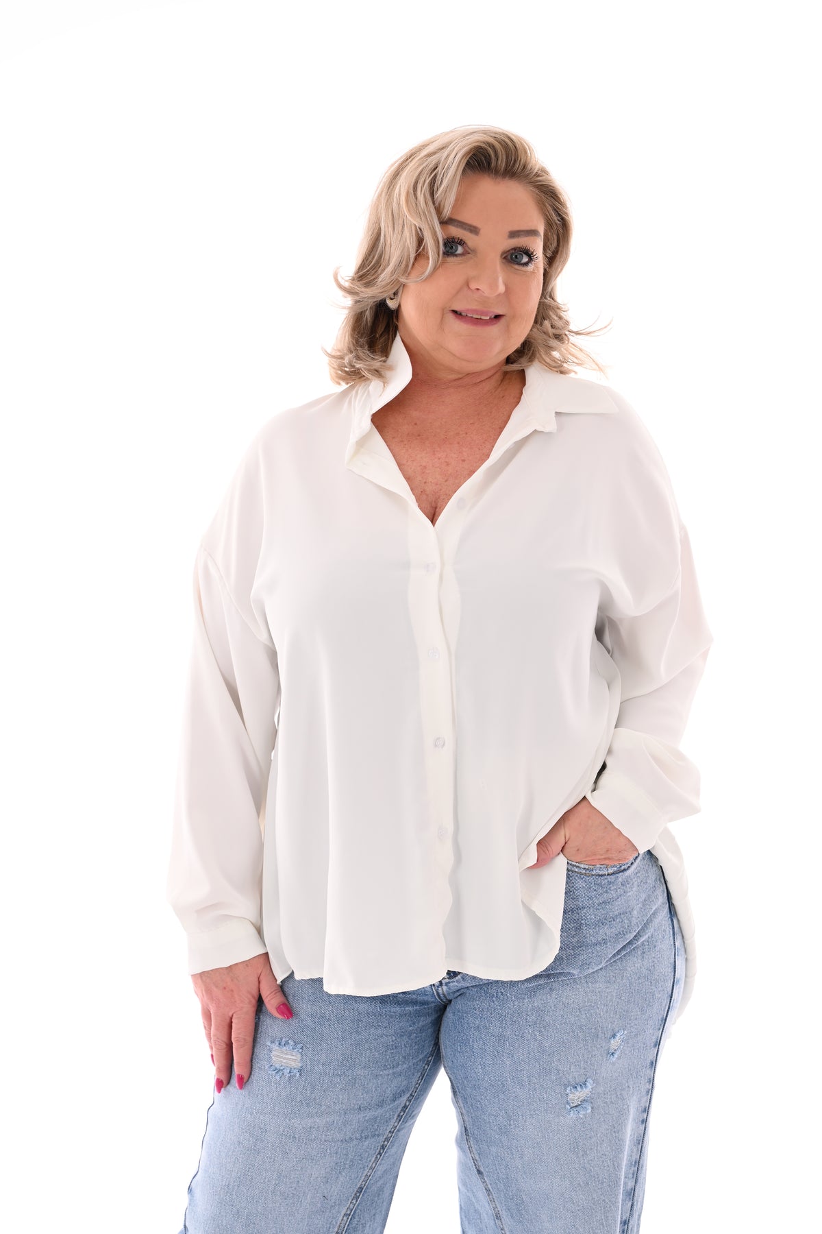 Blouse plooienrug uni roomwit