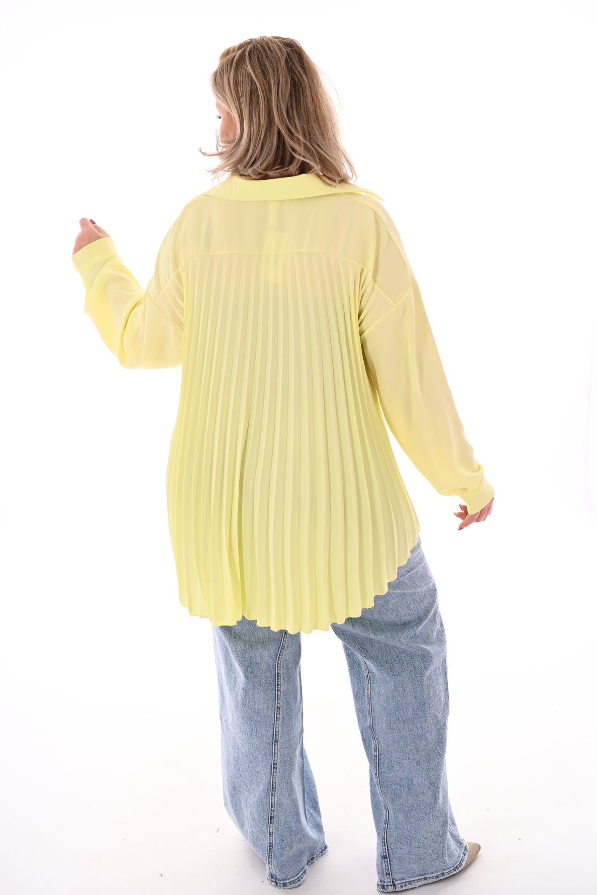 Blouse plooienrug uni lichtgeel
