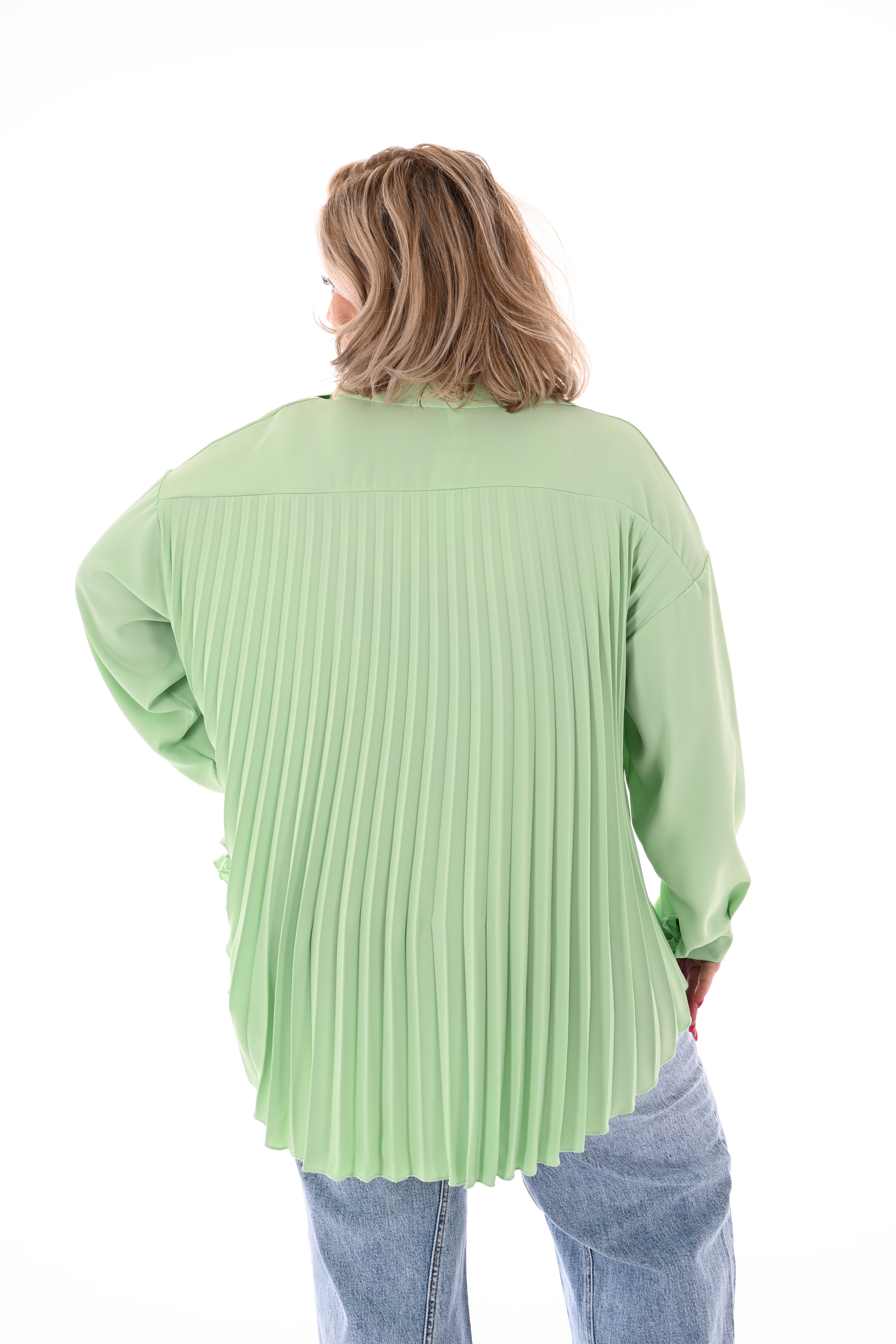 Blouse plooienrug uni lichtgroen