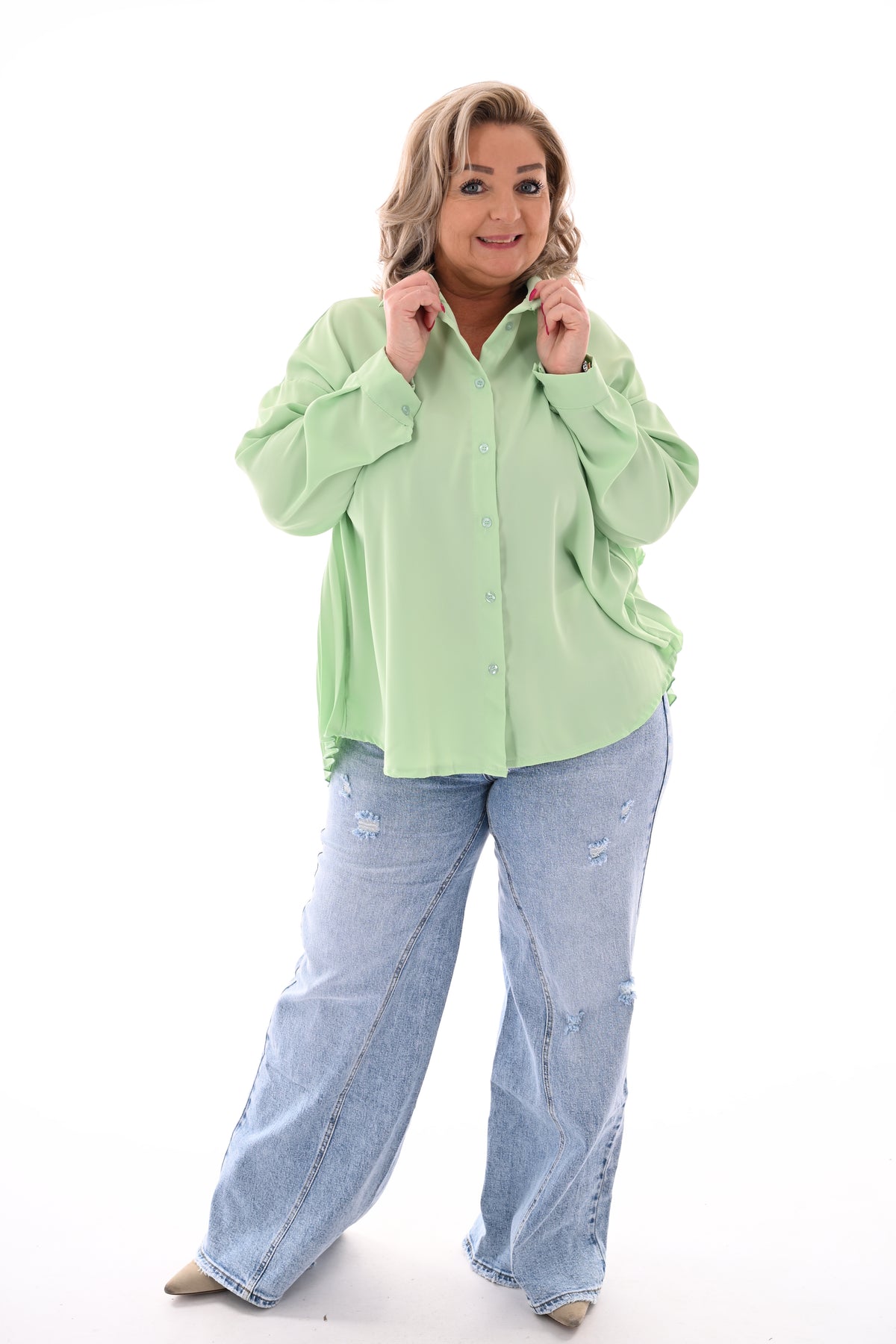 Blouse plooienrug uni lichtgroen