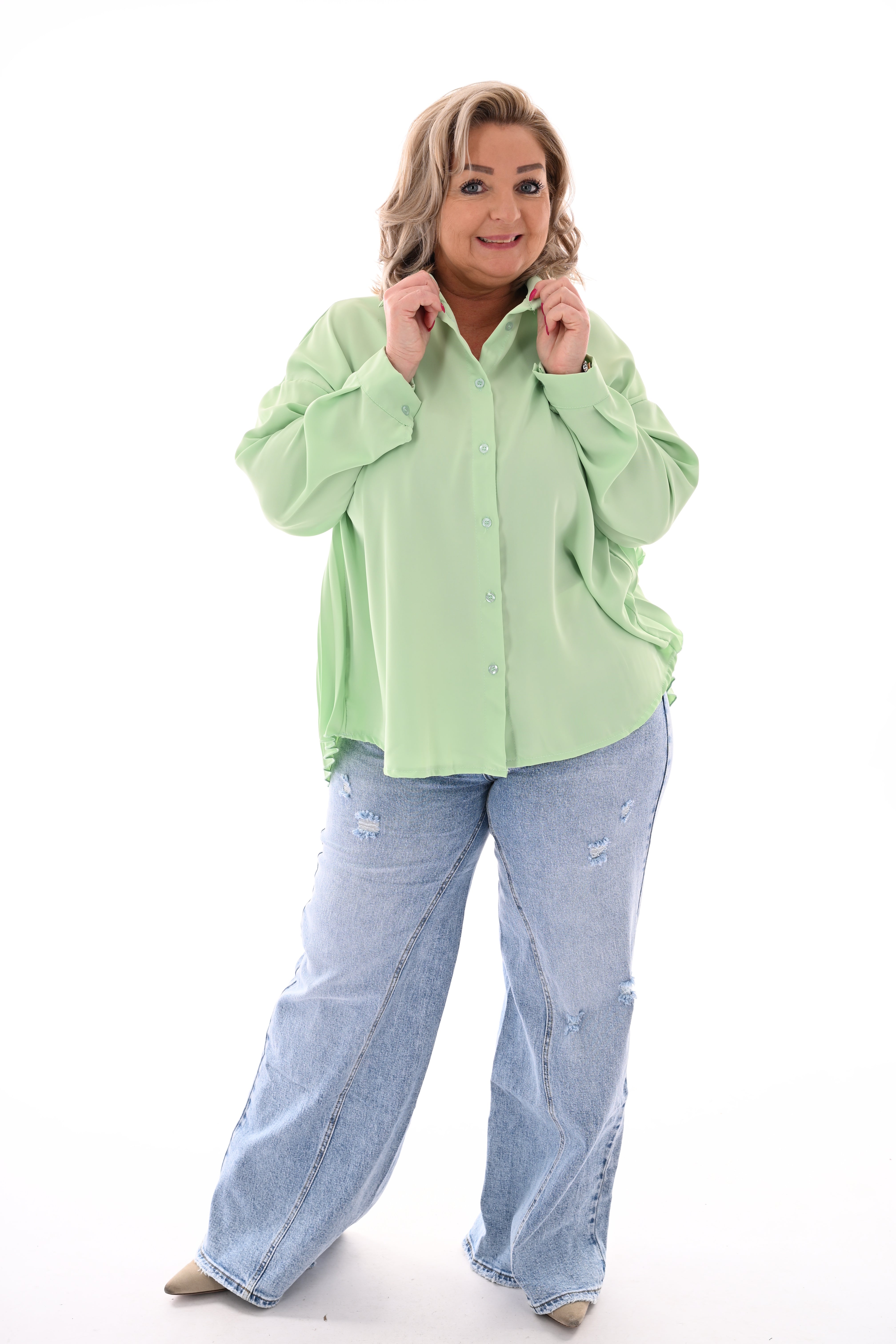 Blouse plooienrug uni lichtgroen