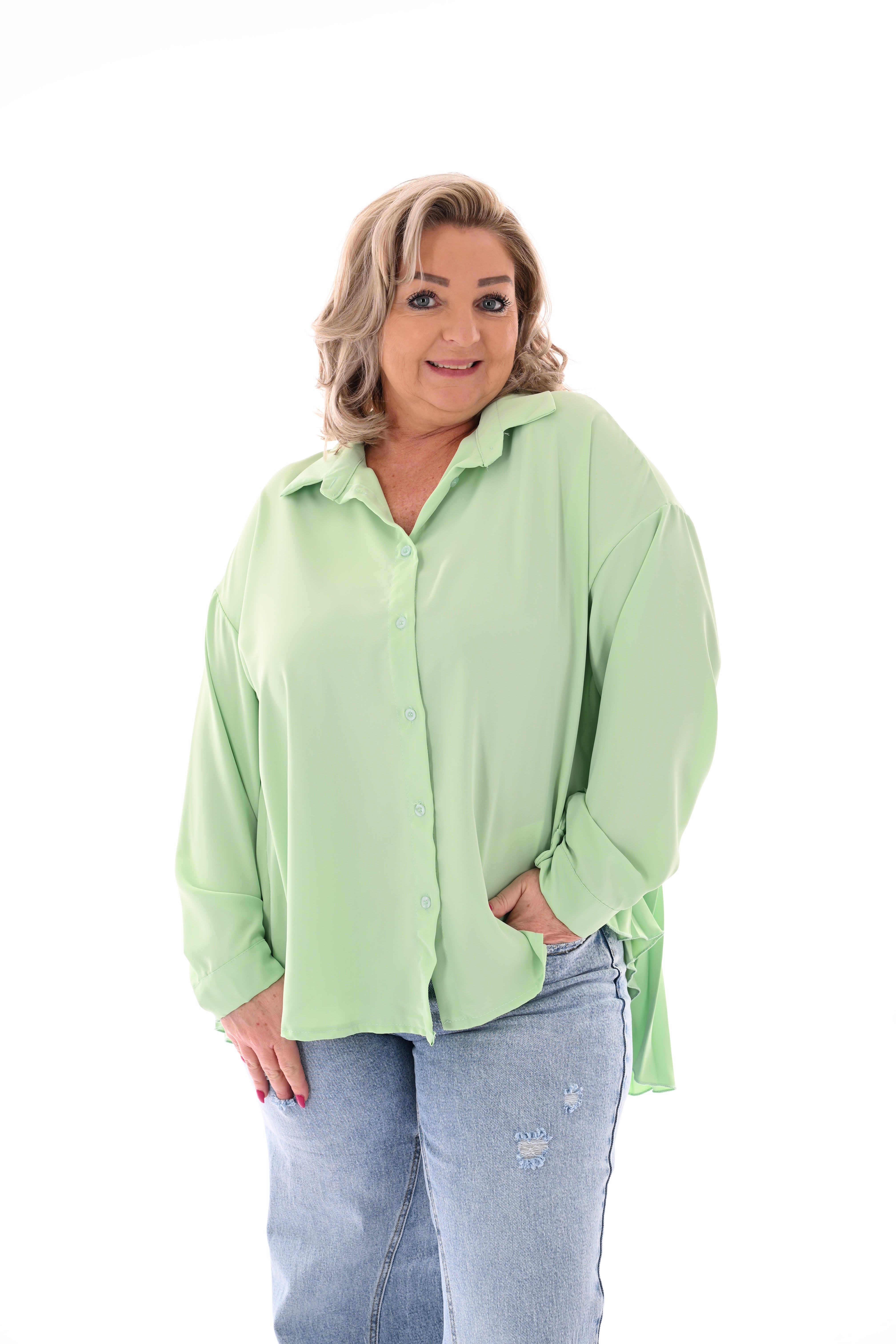 Blouse plooienrug uni lichtgroen