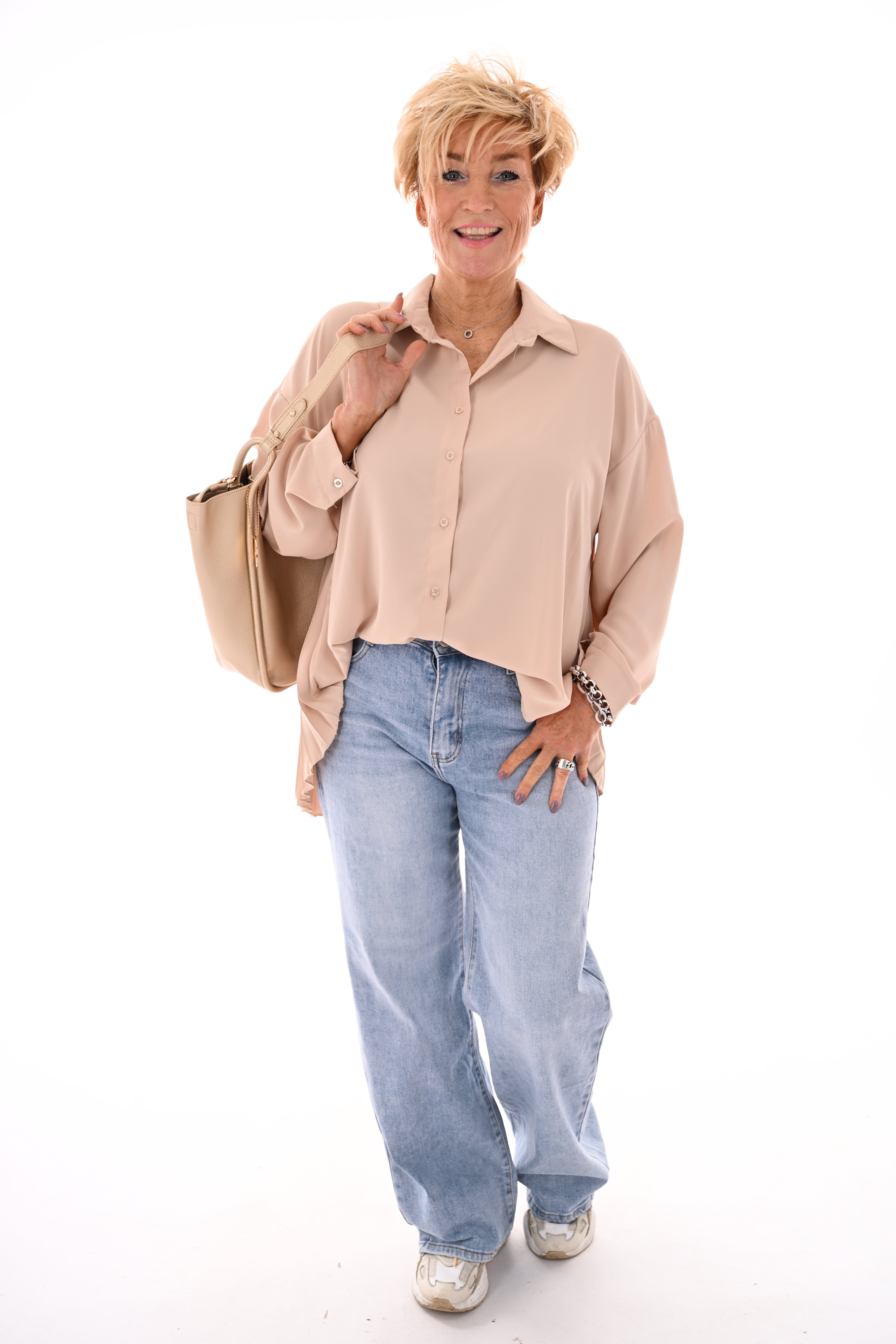 Blouse plooienrug uni beige