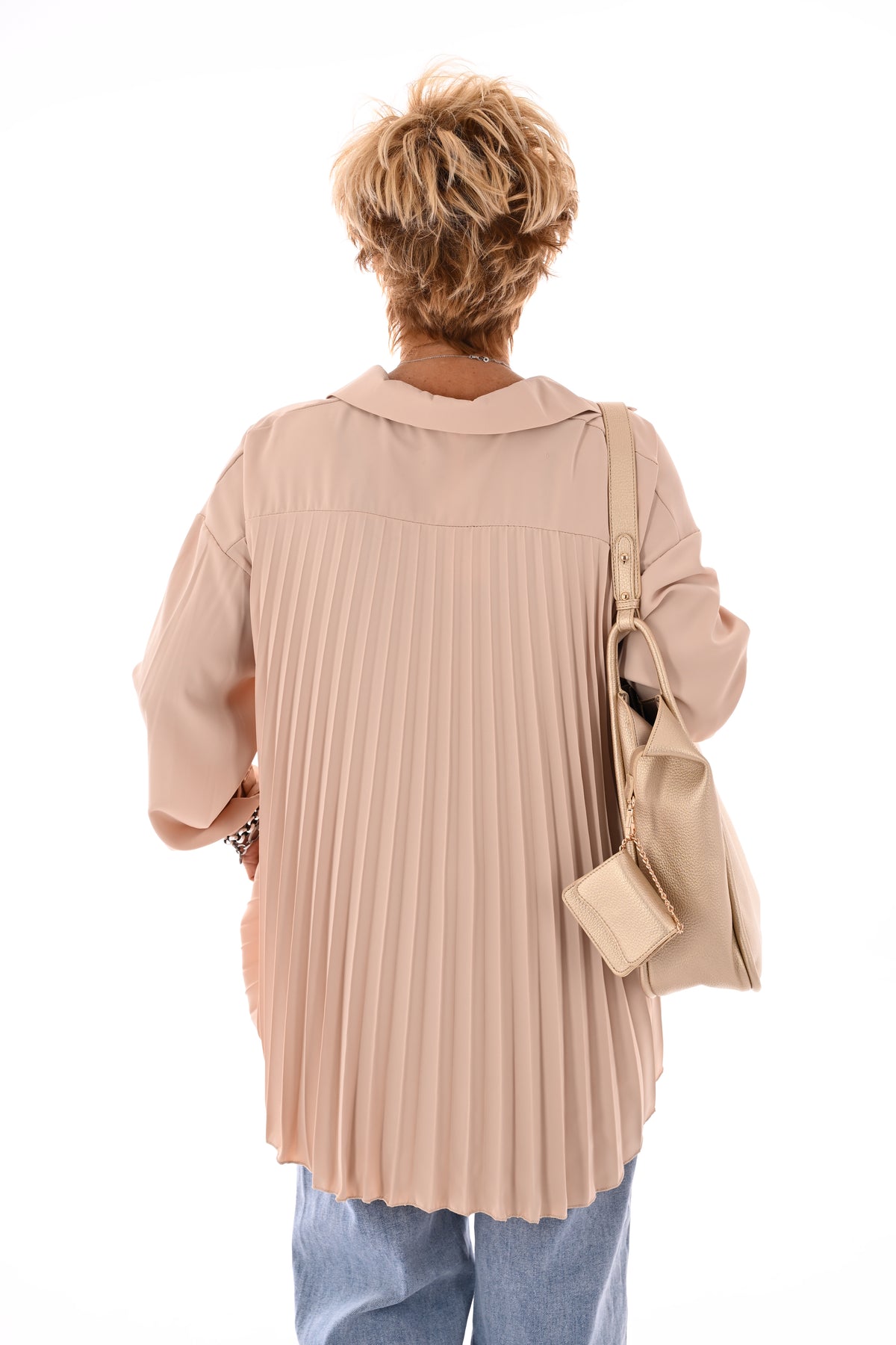 Blouse plooienrug uni beige