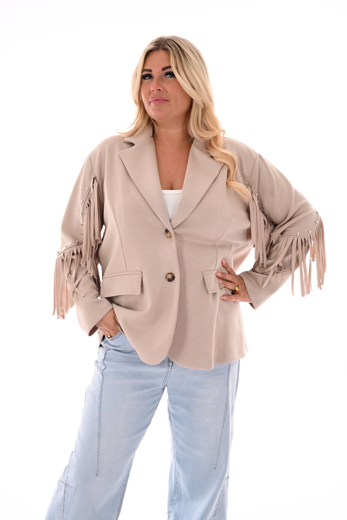 Blazer studs met franjes beige