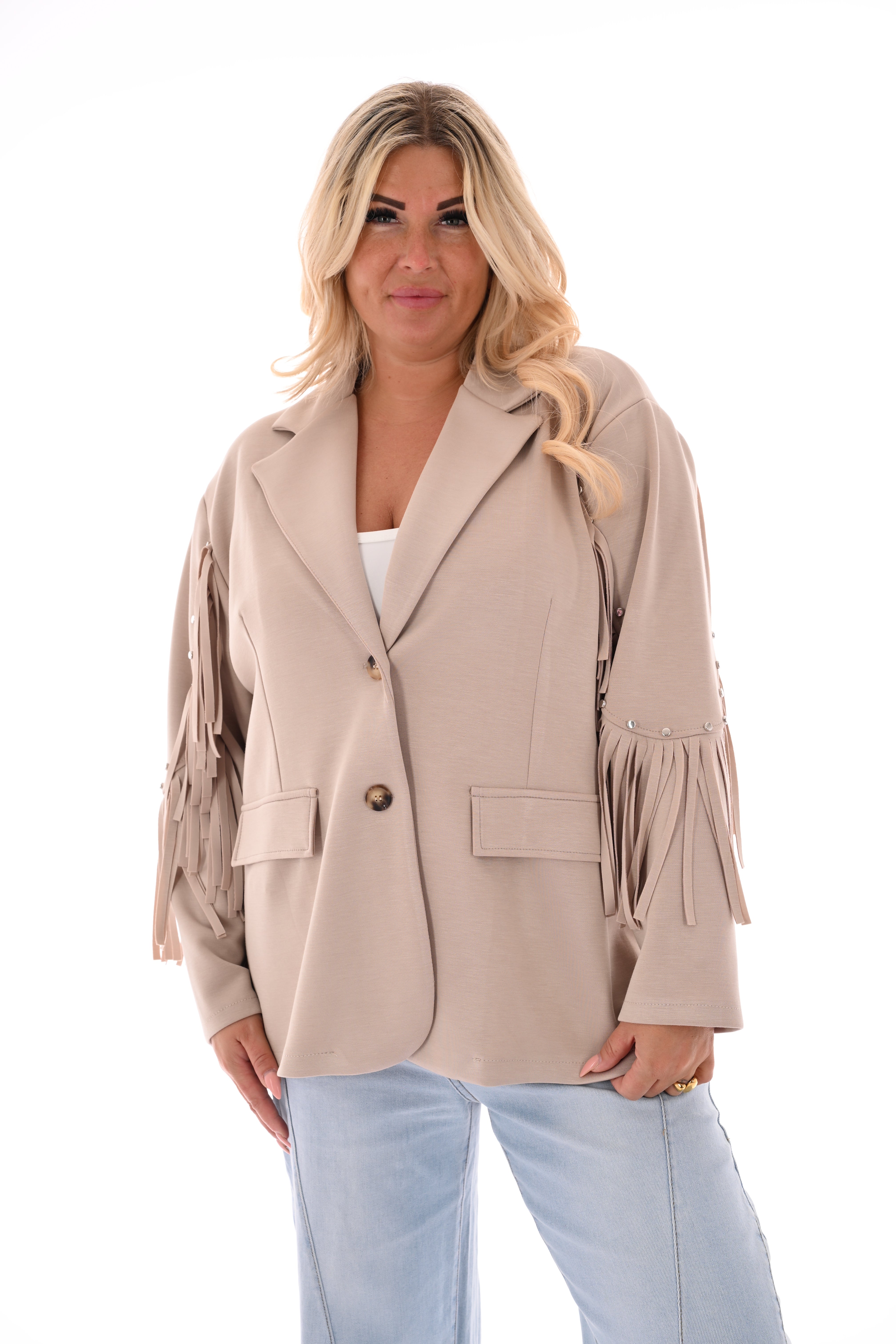 Blazer studs met franjes beige