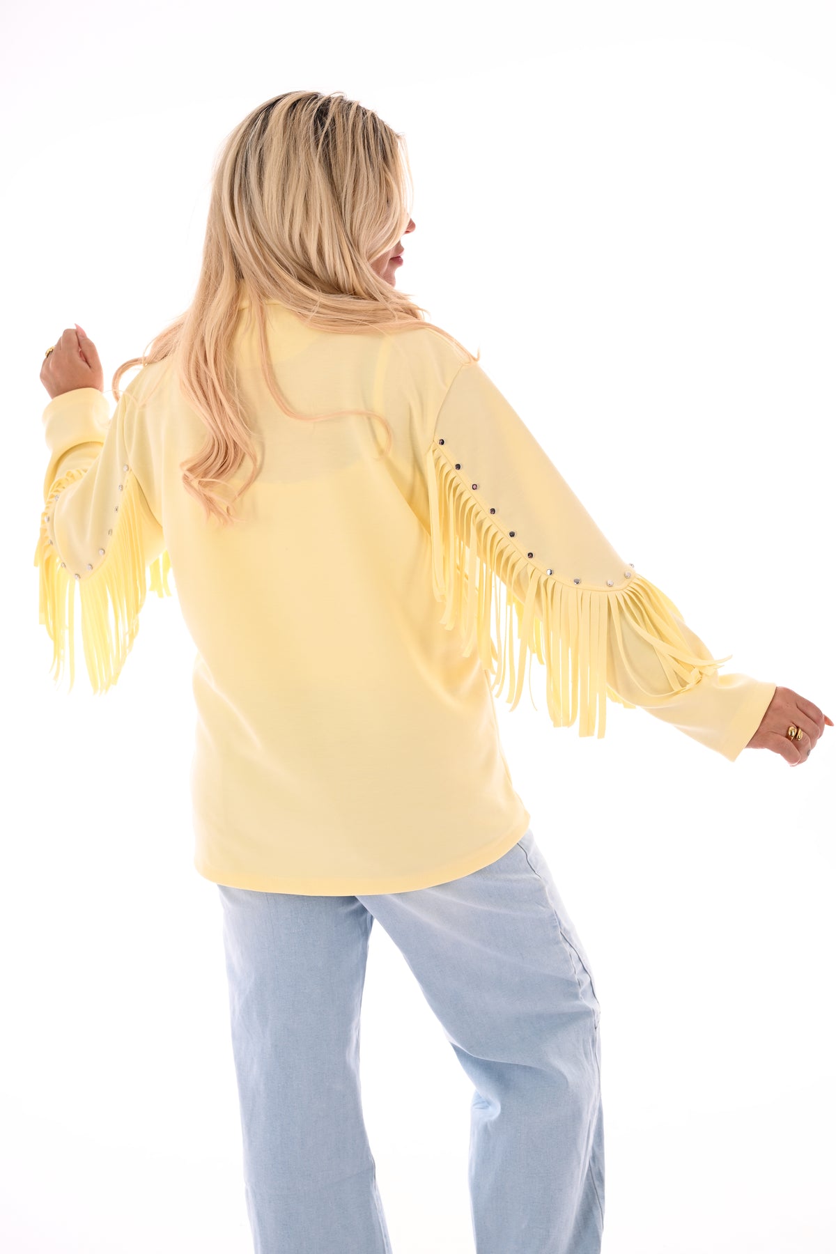 Blazer studs met franjes botergeel