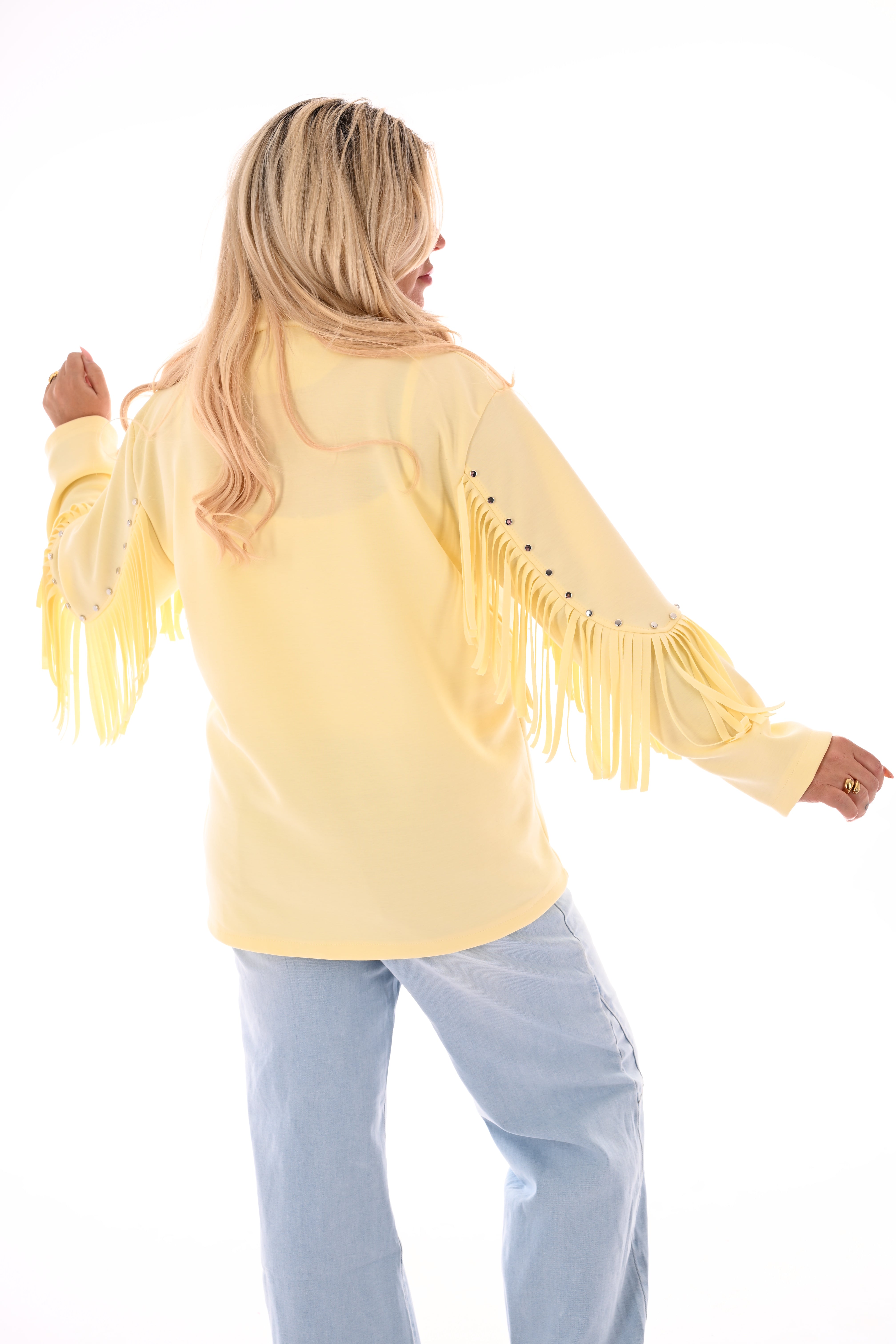 Blazer studs met franjes botergeel