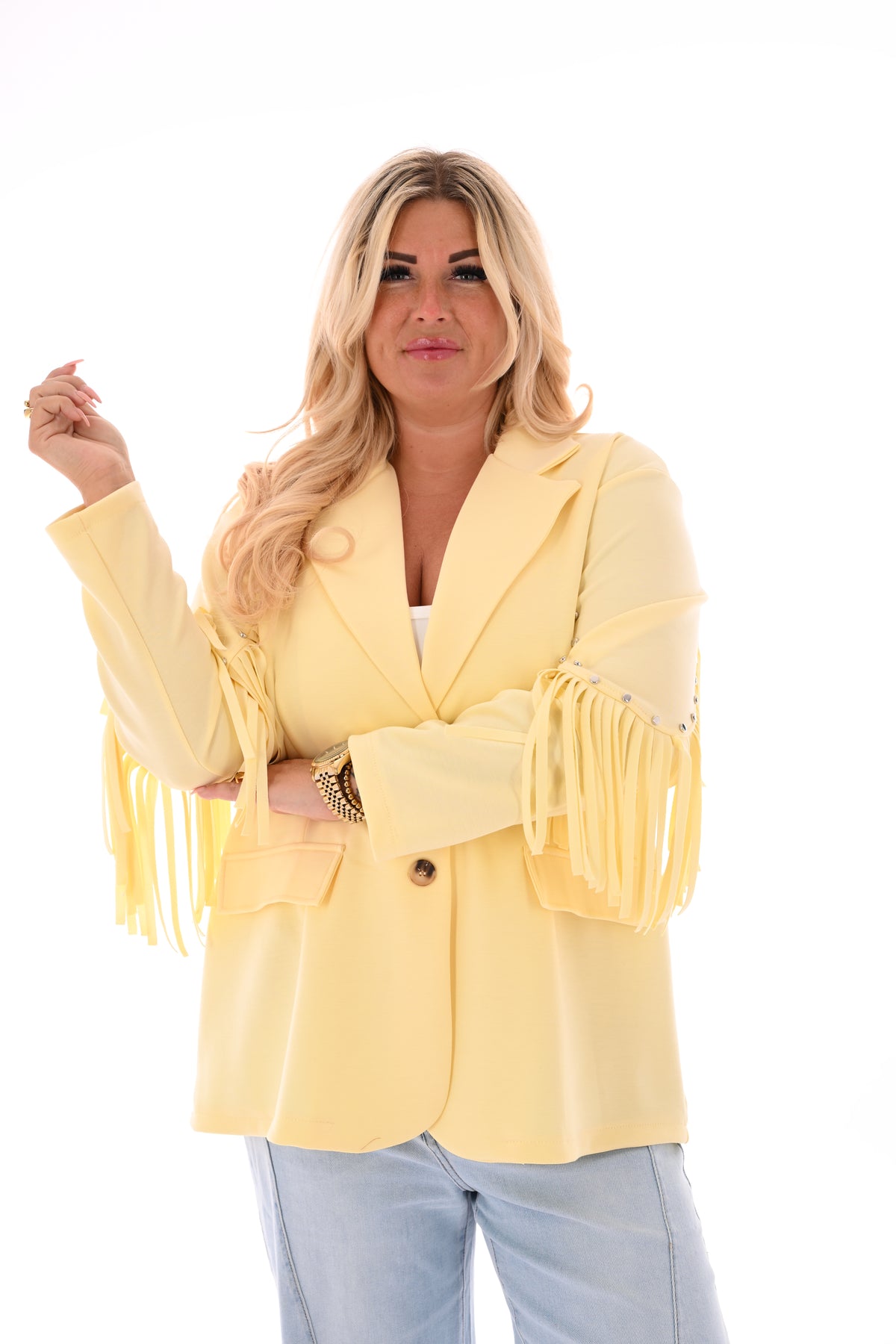 Blazer studs met franjes botergeel
