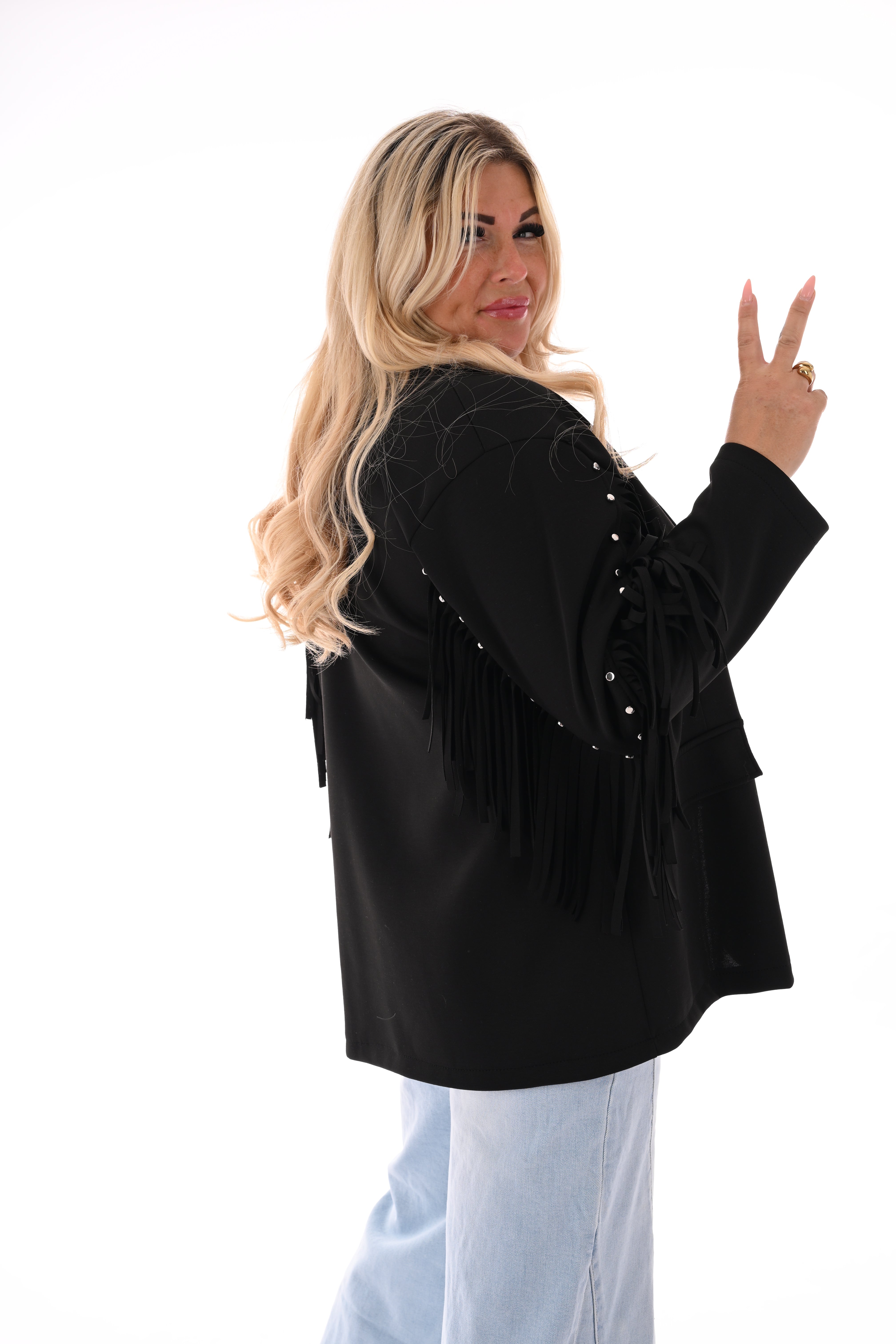 Blazer studs met franjes zwart