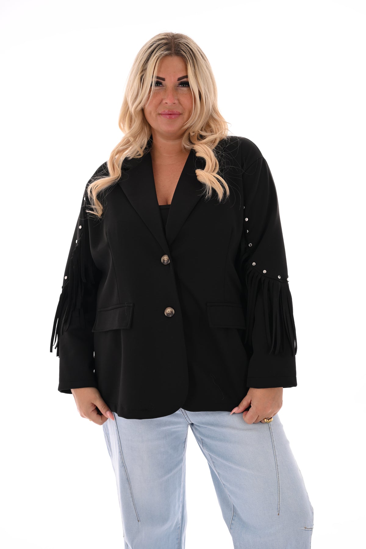 Blazer studs met franjes zwart