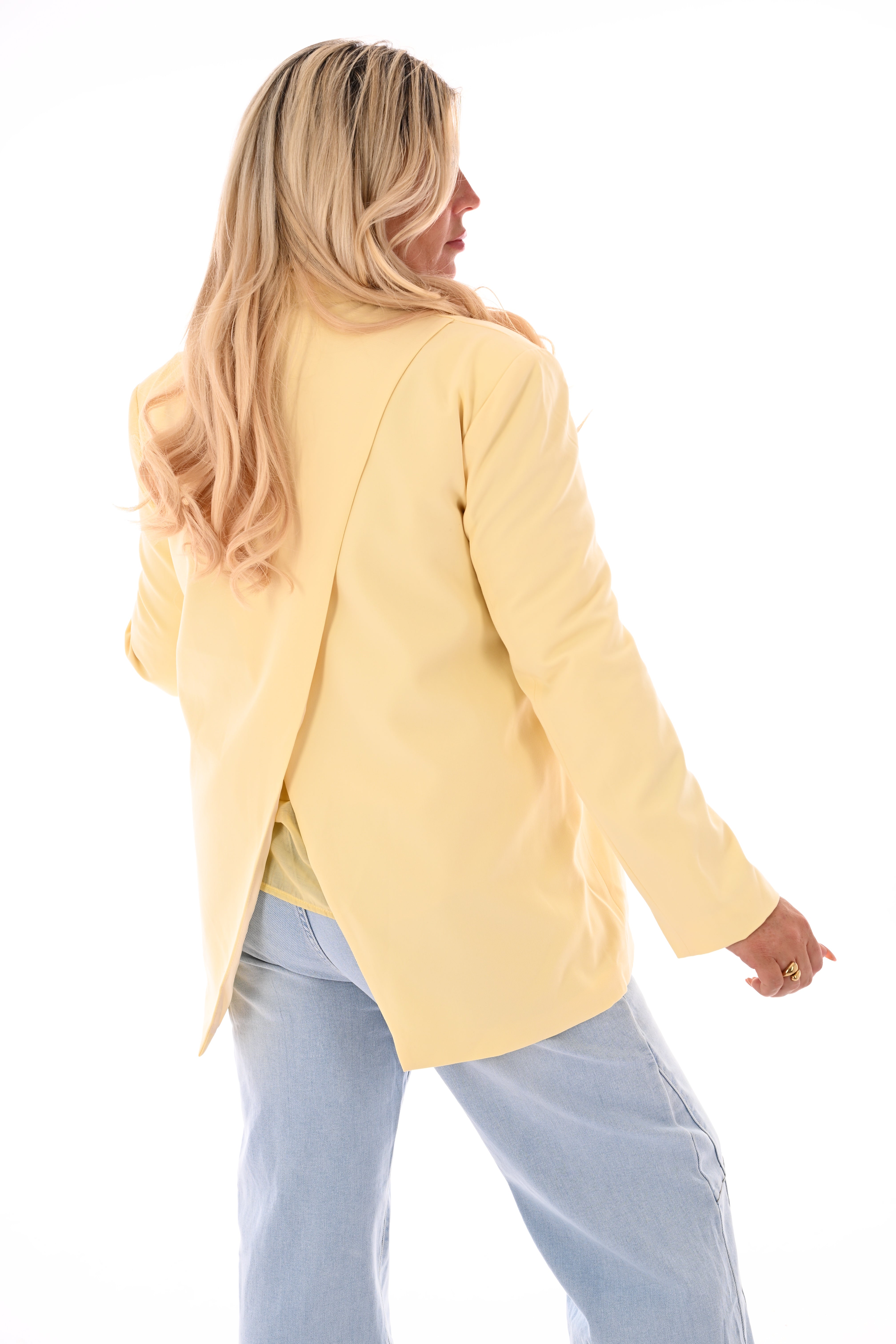 Blazer met open rug botergeel