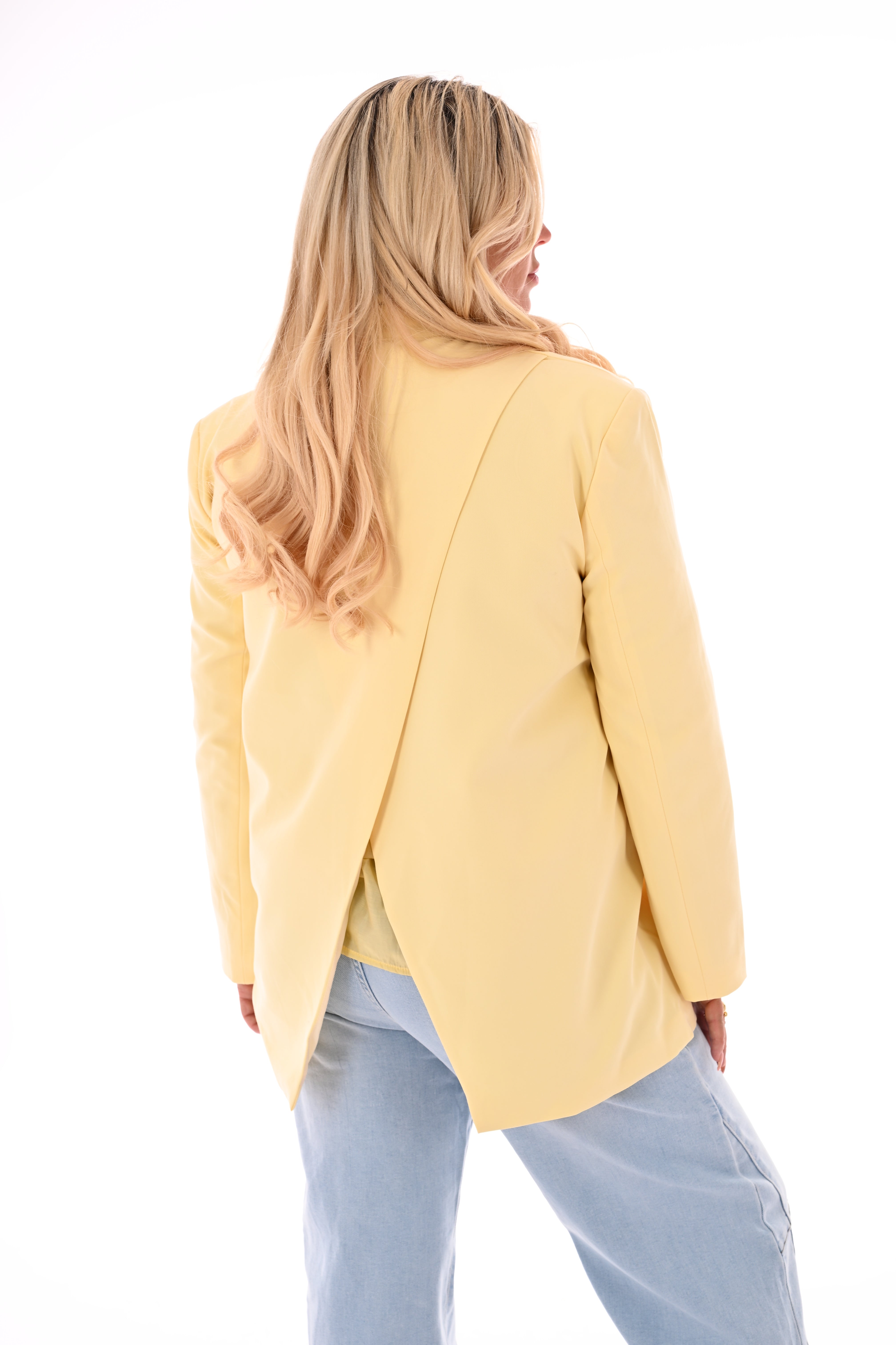 Blazer met open rug botergeel