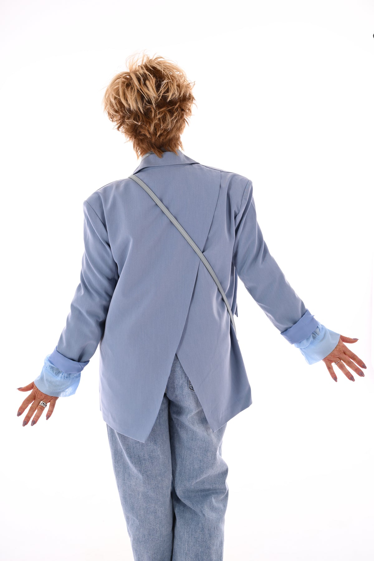 Blazer met open rug jeansblauw