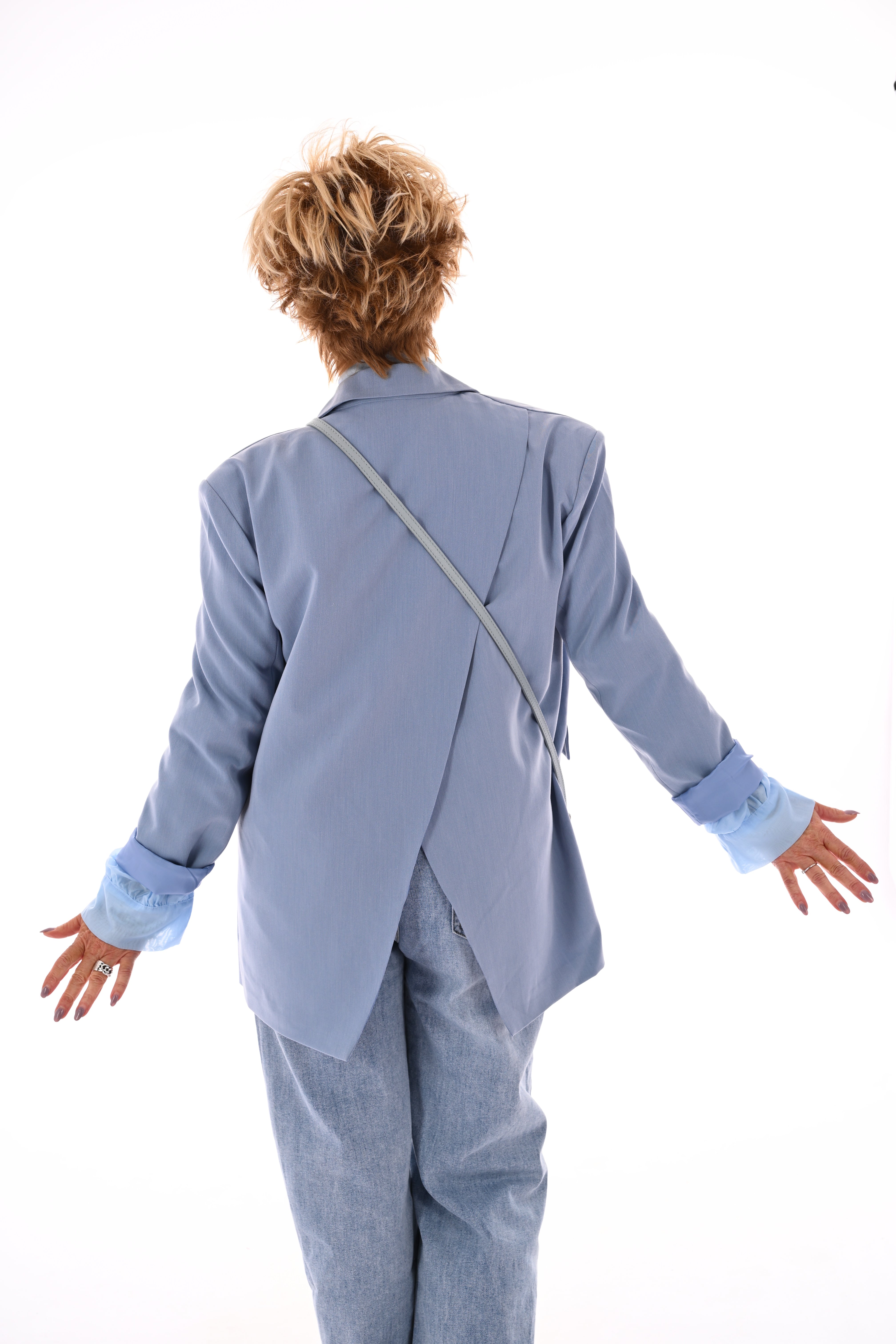 Blazer met open rug jeansblauw