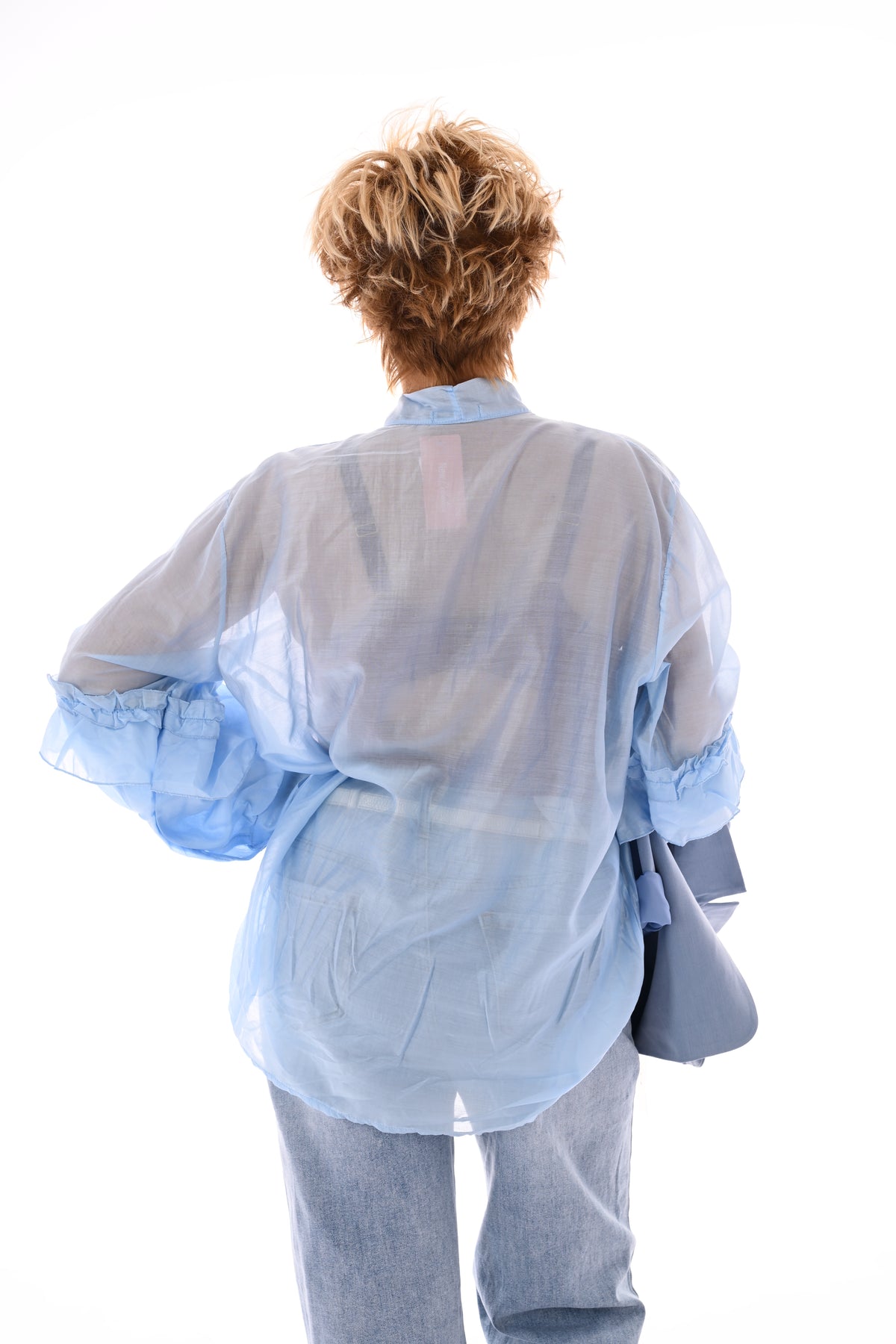 Blouse strik met mouwdetail lichtblauw