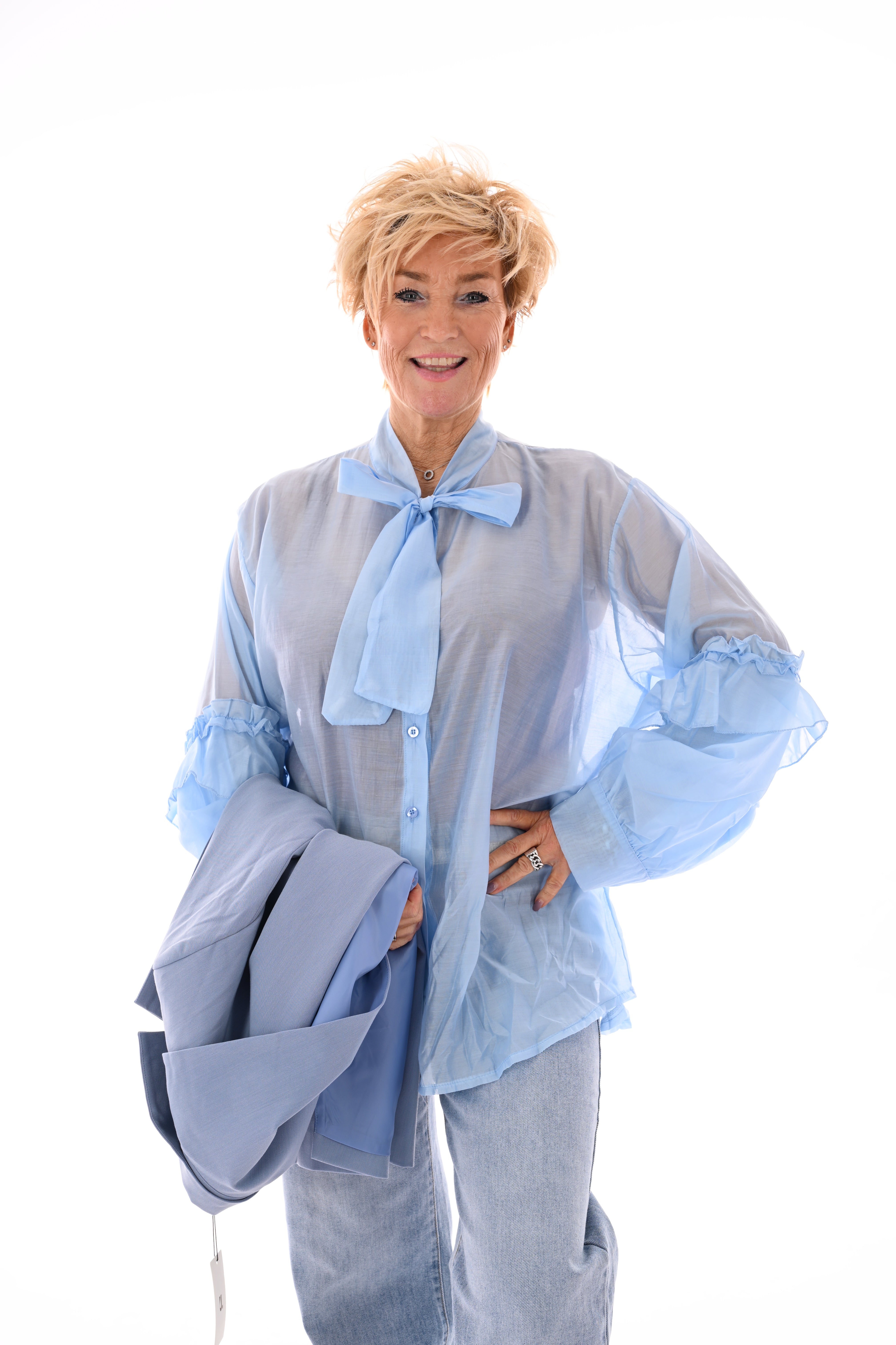 Blouse strik met mouwdetail lichtblauw